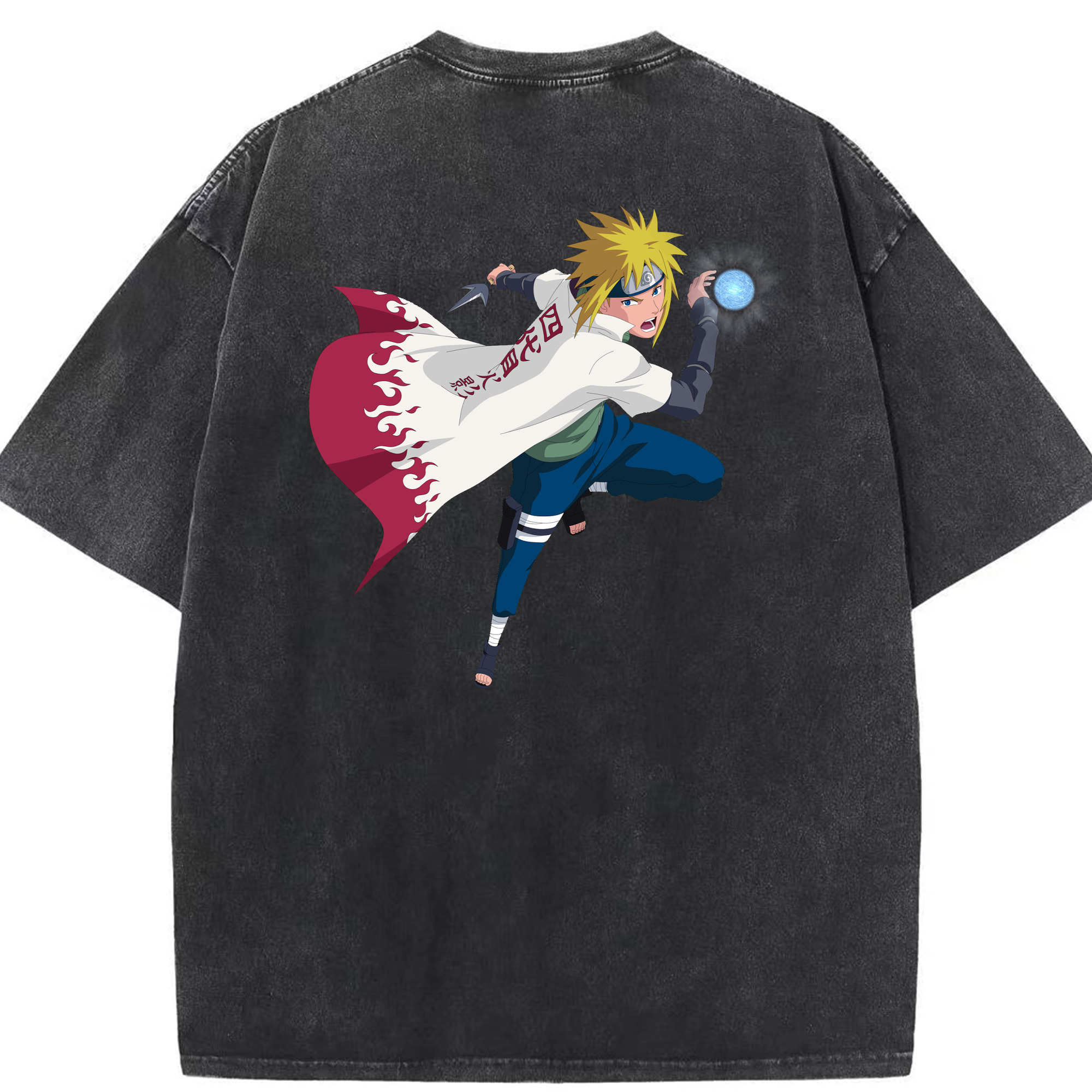 （画像用） NARUTO -ナルト- 波風 ミナト Namikaze Minato 綿100% ヴィンテージ風 半袖Tシャツ（背面プリント）