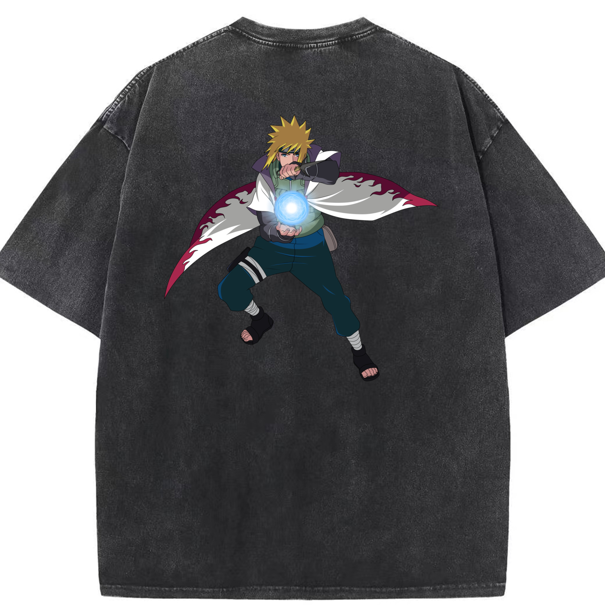 （画像用） NARUTO -ナルト- 波風 ミナト Namikaze Minato 綿100% ヴィンテージ風 半袖Tシャツ（背面プリント）