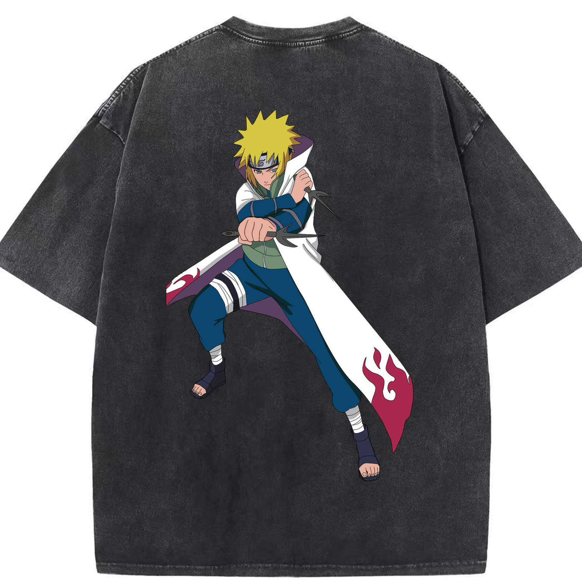 （画像用） NARUTO -ナルト- 波風 ミナト Namikaze Minato 綿100% ヴィンテージ風 半袖Tシャツ（背面プリント）
