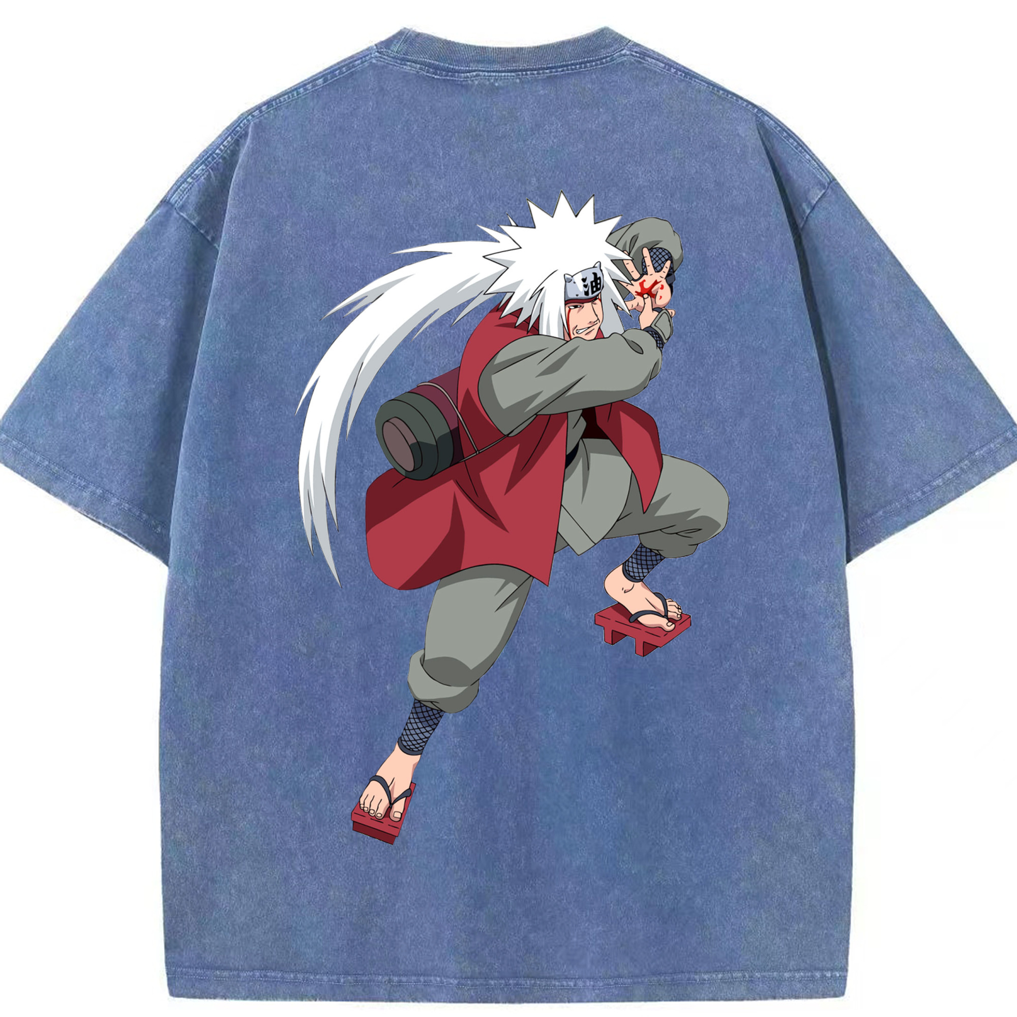 （画像用） NARUTO -ナルト- 自来也（じらいや） Jiraiya 綿100% ヴィンテージ風 半袖Tシャツ（背面プリント）