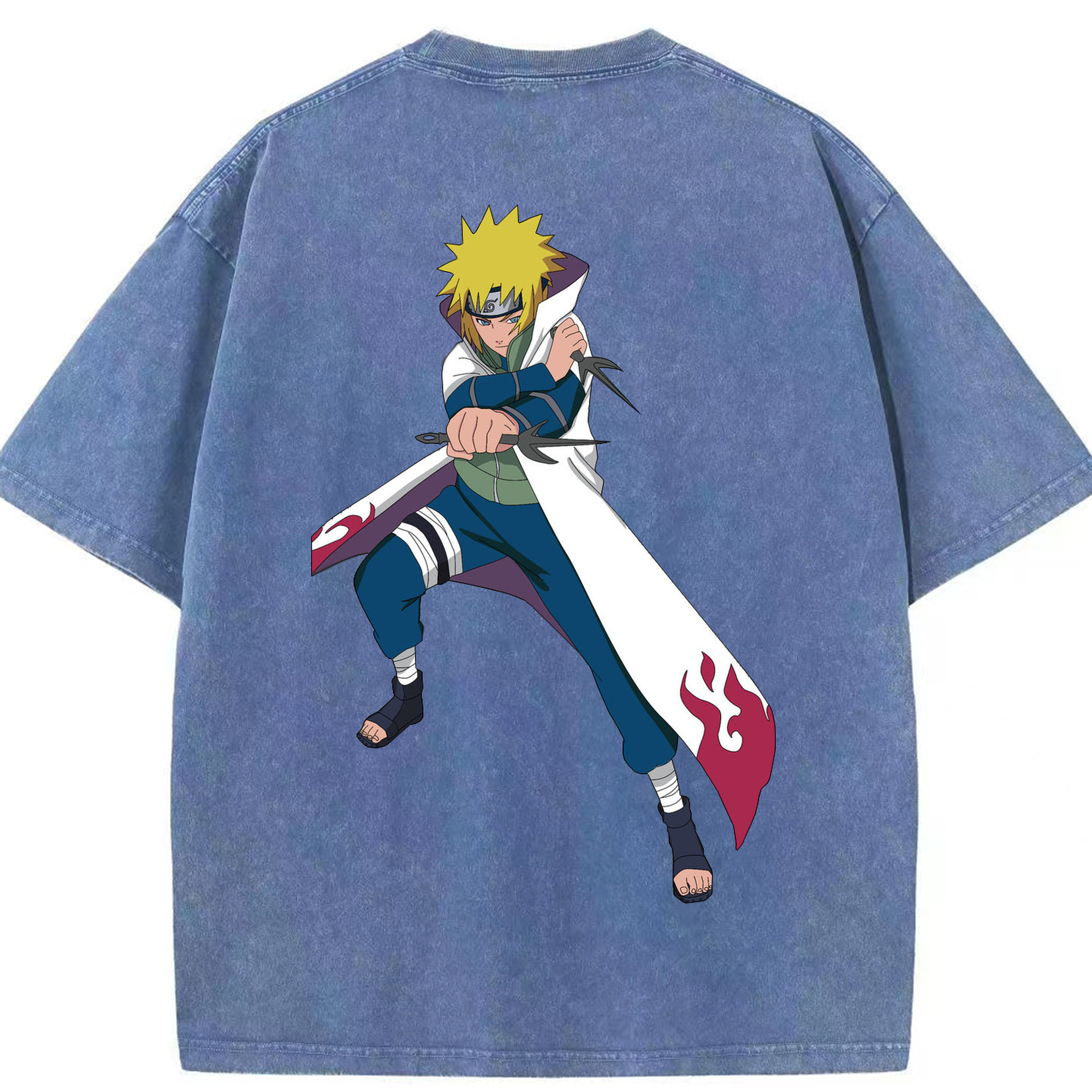 （画像用） NARUTO -ナルト- 波風 ミナト Namikaze Minato 綿100% ヴィンテージ風 半袖Tシャツ（背面プリント）