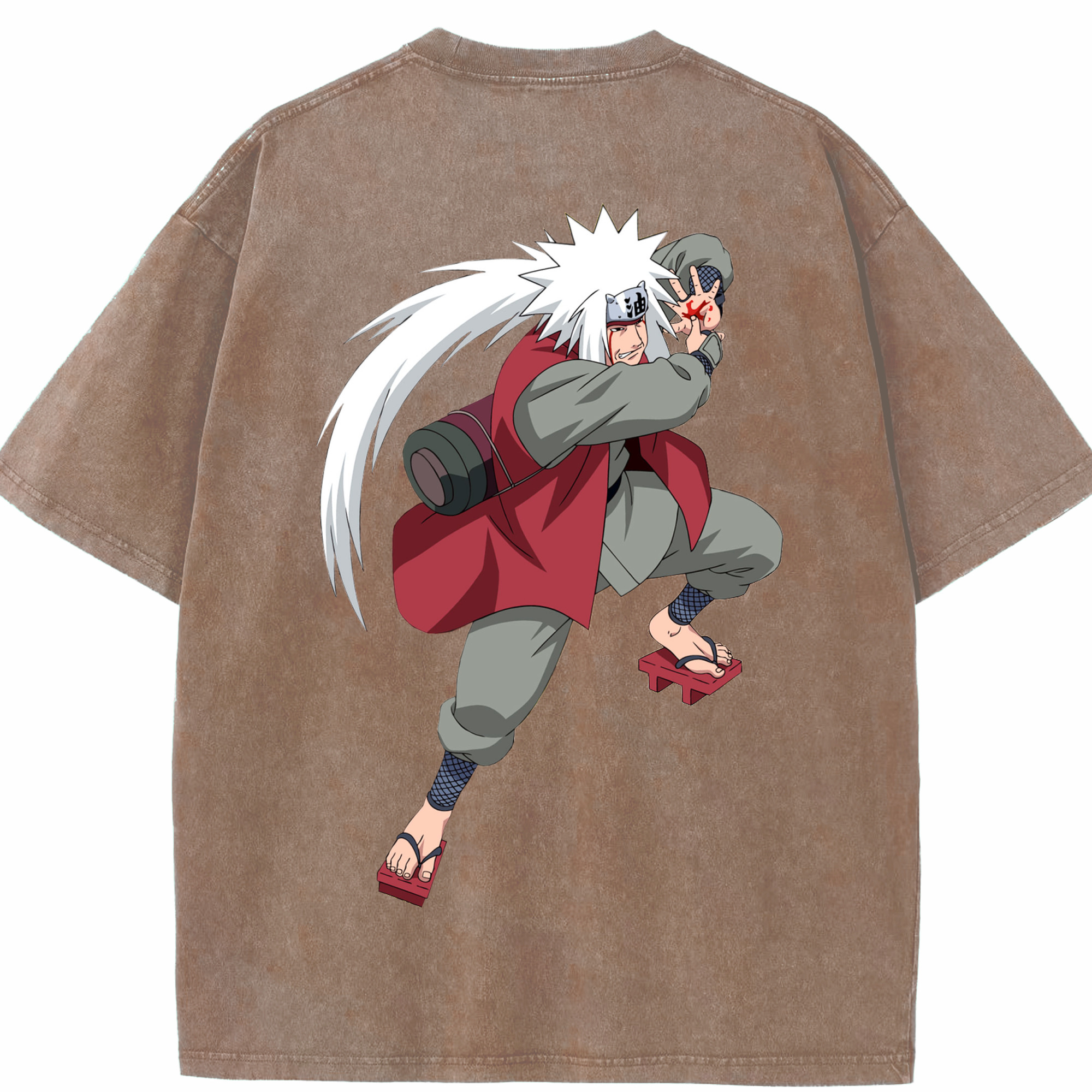 （画像用） NARUTO -ナルト- 自来也（じらいや） Jiraiya 綿100% ヴィンテージ風 半袖Tシャツ（背面プリント）