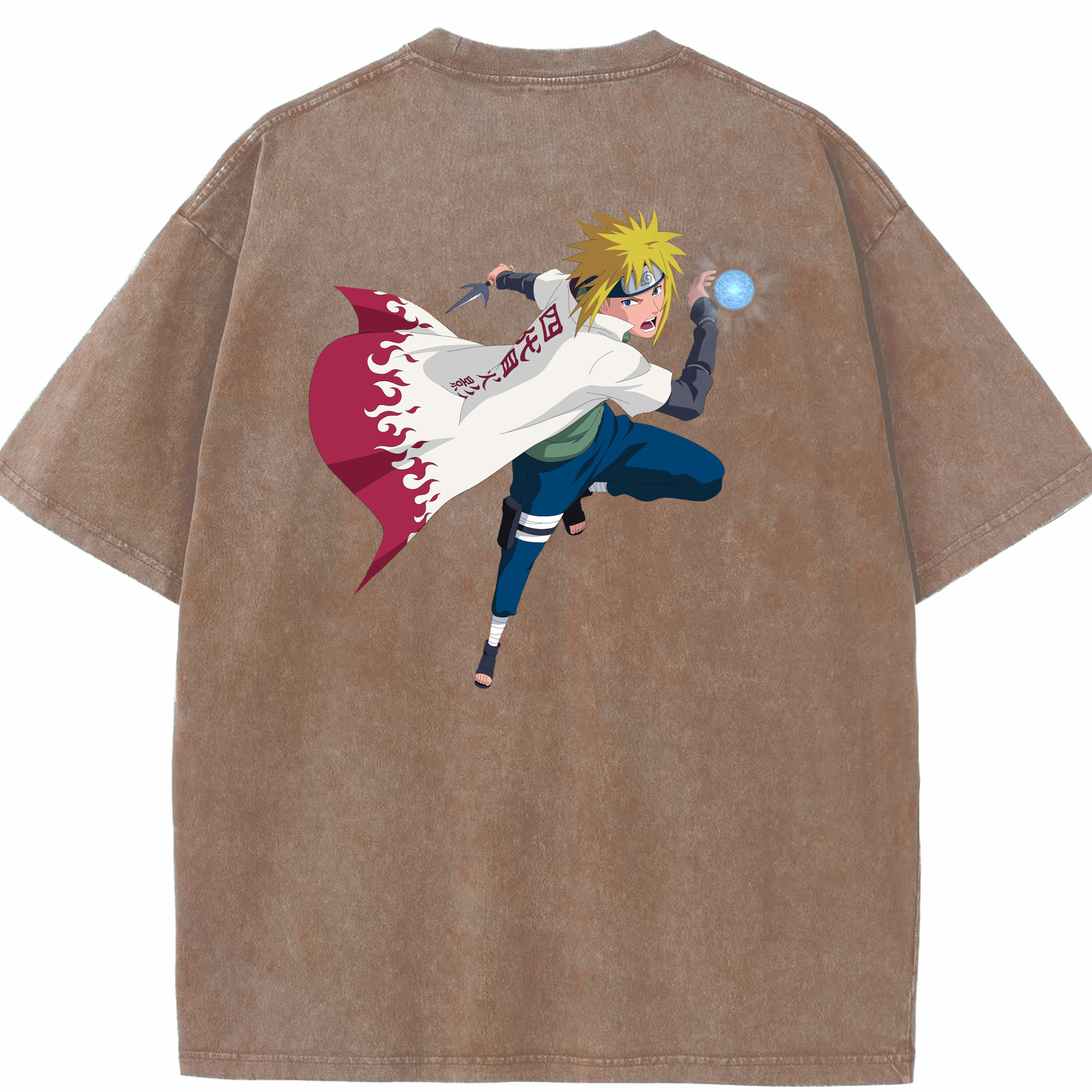 （画像用） NARUTO -ナルト- 波風 ミナト Namikaze Minato 綿100% ヴィンテージ風 半袖Tシャツ（背面プリント）