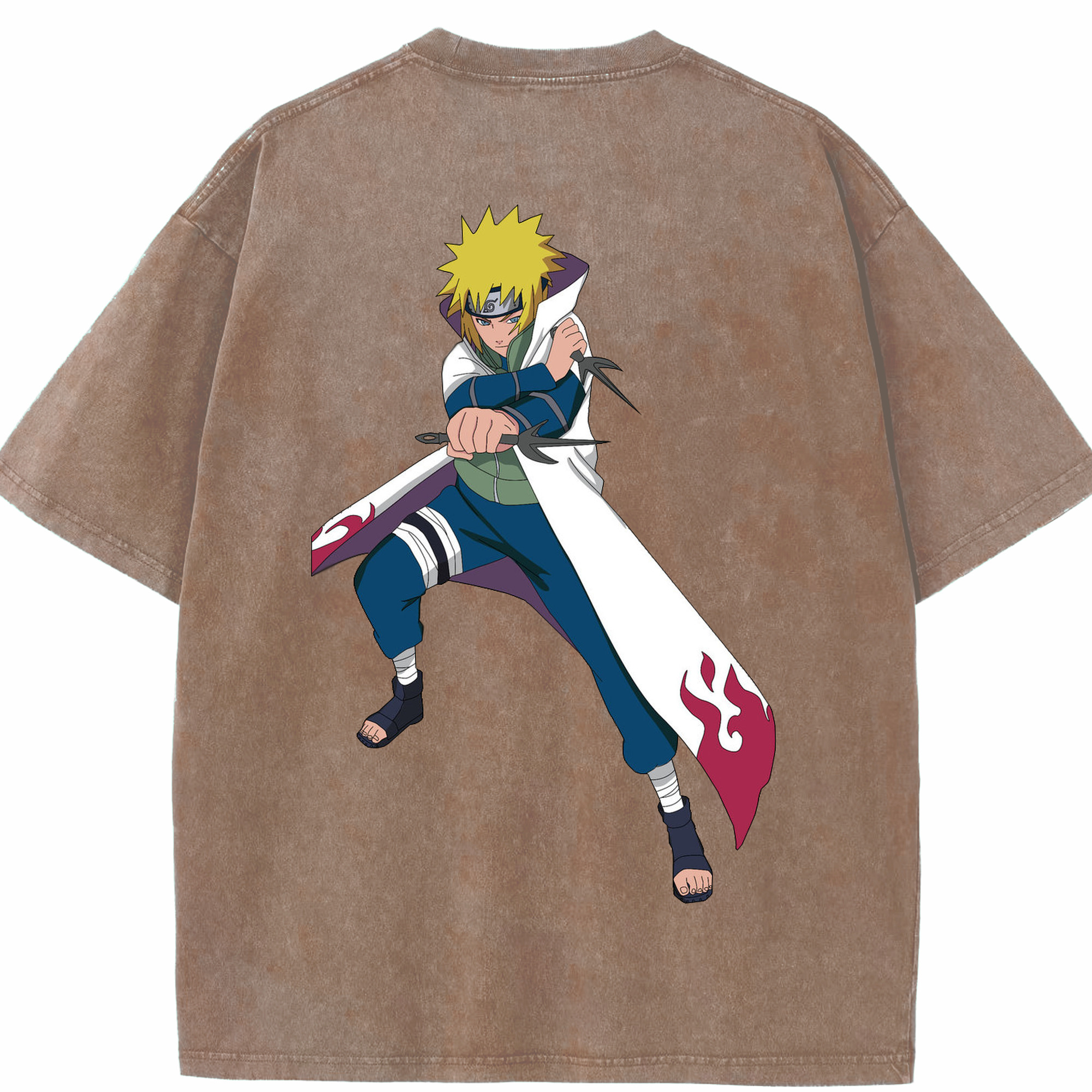 （画像用） NARUTO -ナルト- 波風 ミナト Namikaze Minato 綿100% ヴィンテージ風 半袖Tシャツ（背面プリント）