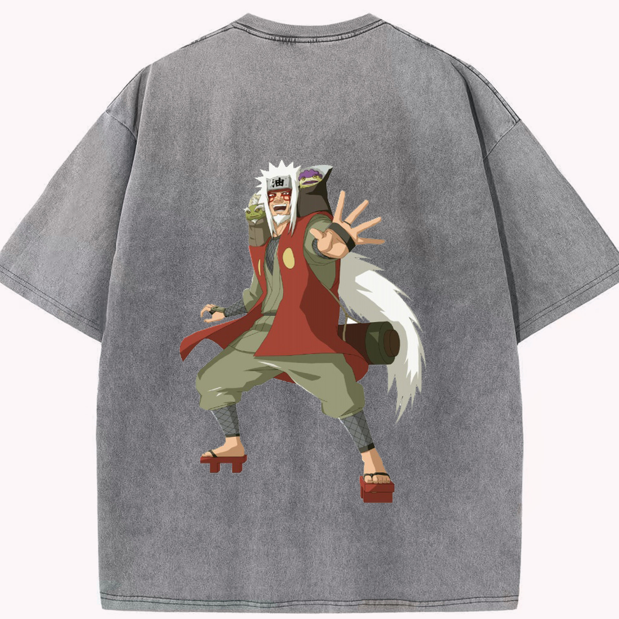 （画像用） NARUTO -ナルト- 自来也（じらいや） Jiraiya 綿100% ヴィンテージ風 半袖Tシャツ（背面プリント）