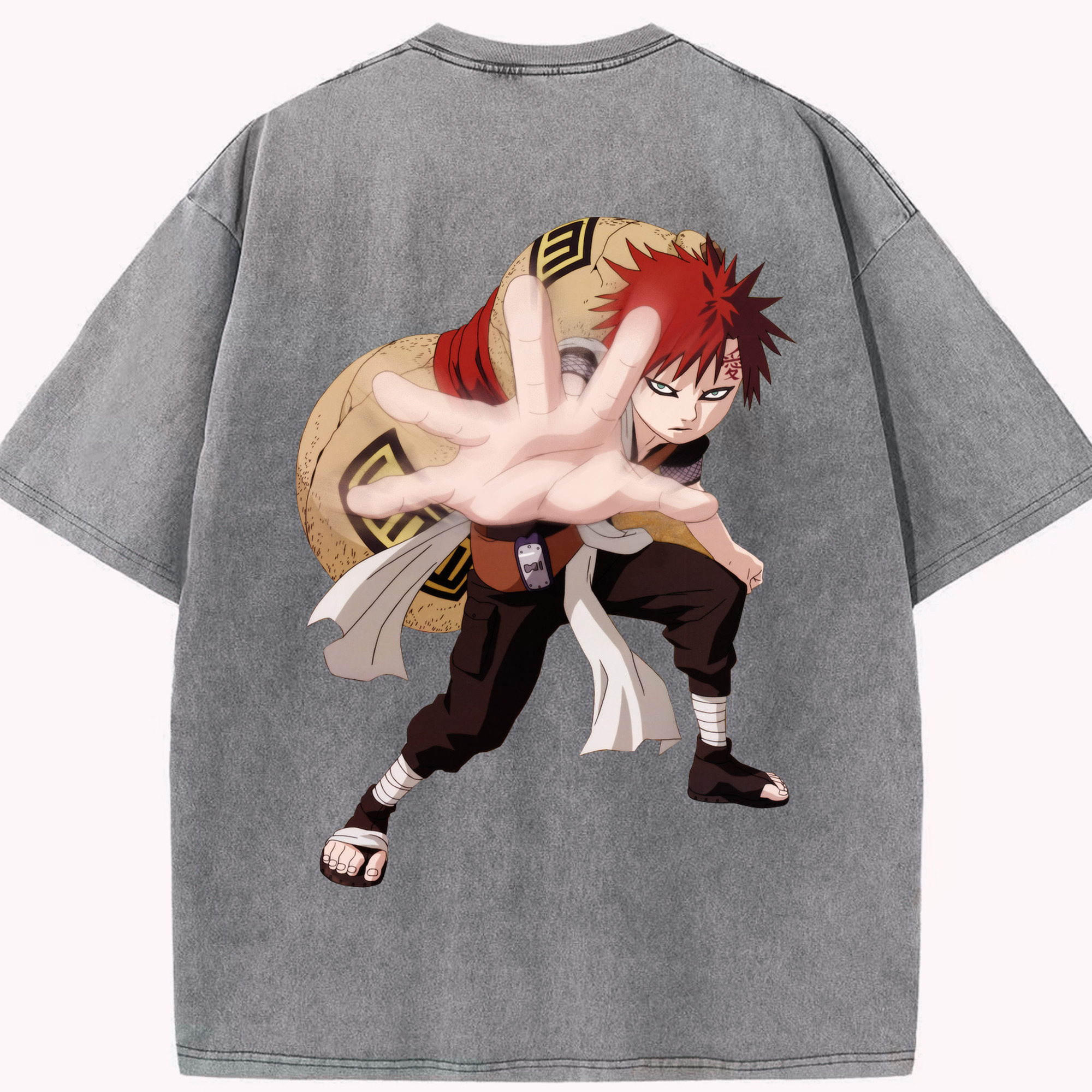 （画像用） NARUTO -ナルト- ガアラ Gaara 綿100% ヴィンテージ風 半袖Tシャツ（背面プリント）