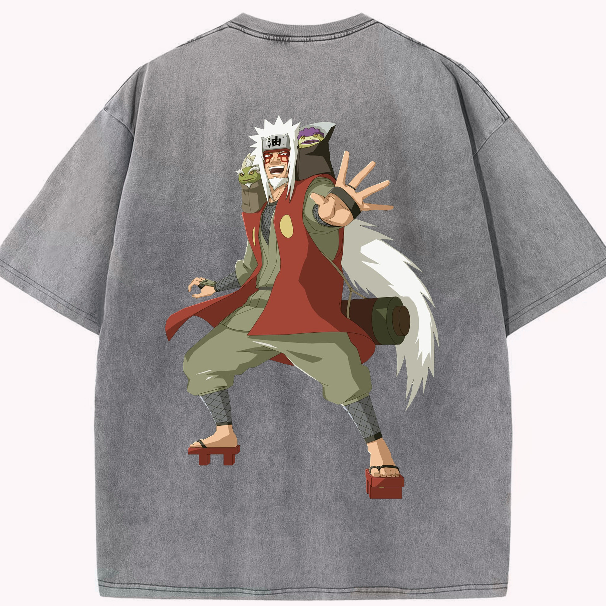 （画像用） NARUTO -ナルト- 自来也（じらいや） Jiraiya 綿100% ヴィンテージ風 半袖Tシャツ（背面プリント）