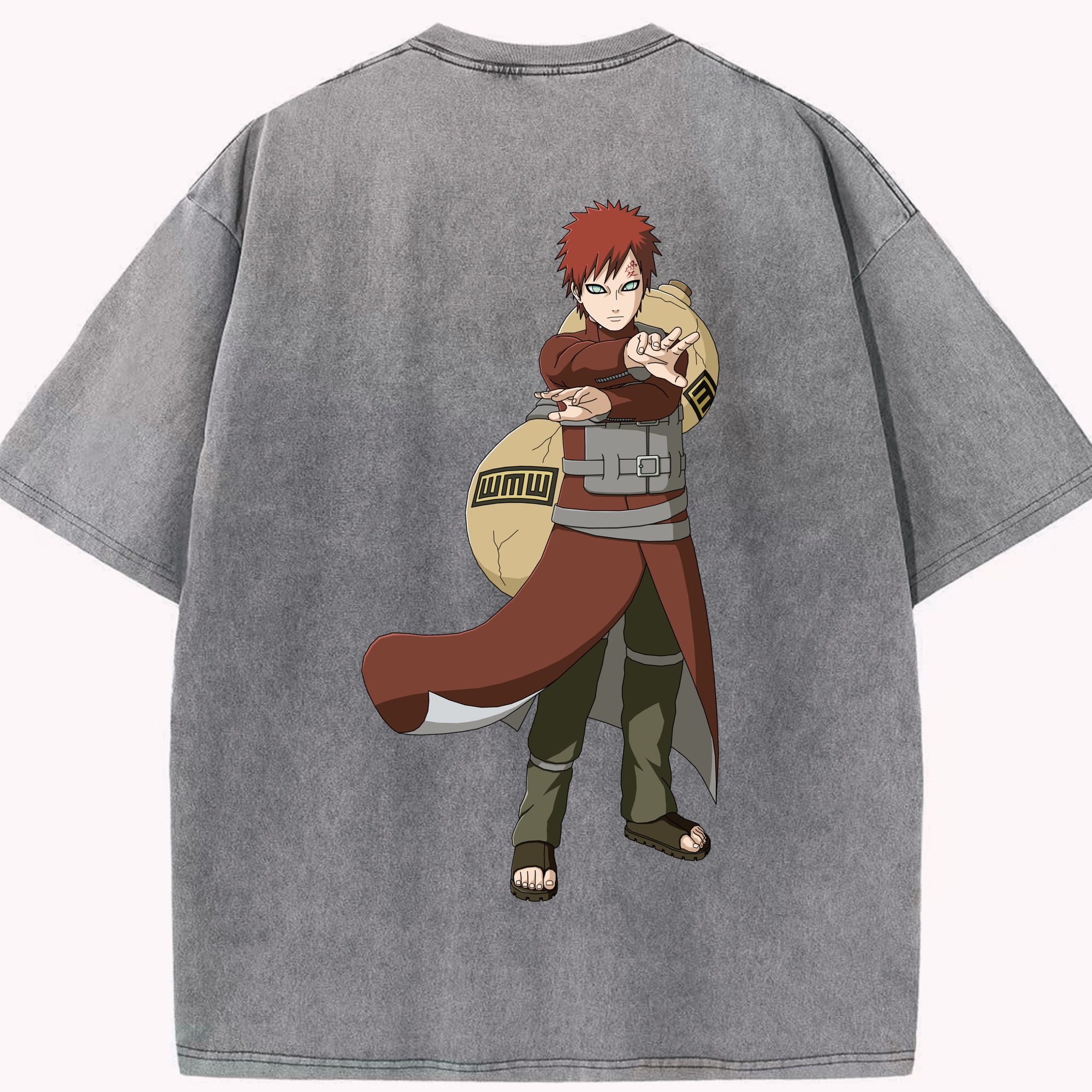 （画像用） NARUTO -ナルト- ガアラ Gaara 綿100% ヴィンテージ風 半袖Tシャツ（背面プリント）
