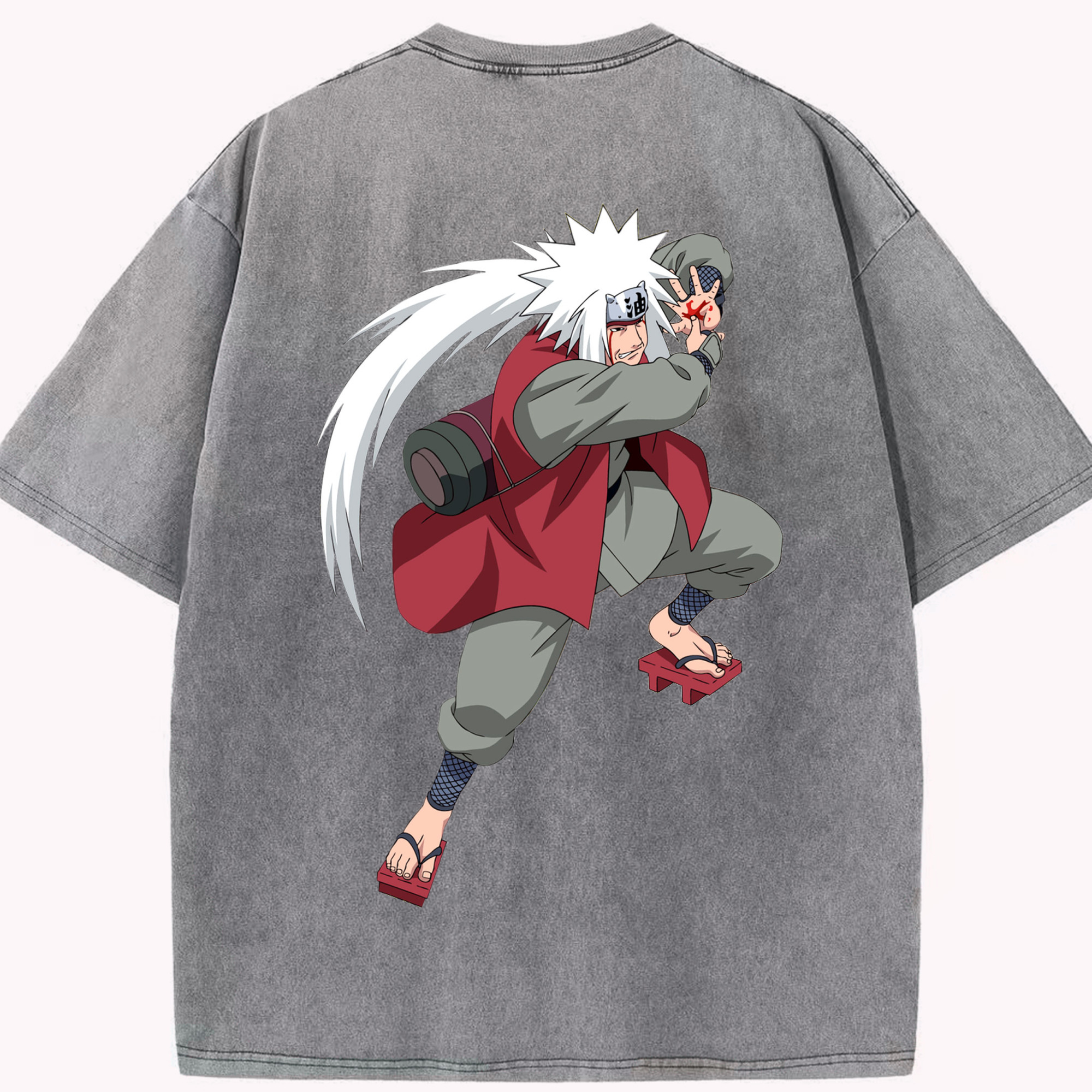 （画像用） NARUTO -ナルト- 自来也（じらいや） Jiraiya 綿100% ヴィンテージ風 半袖Tシャツ（背面プリント）