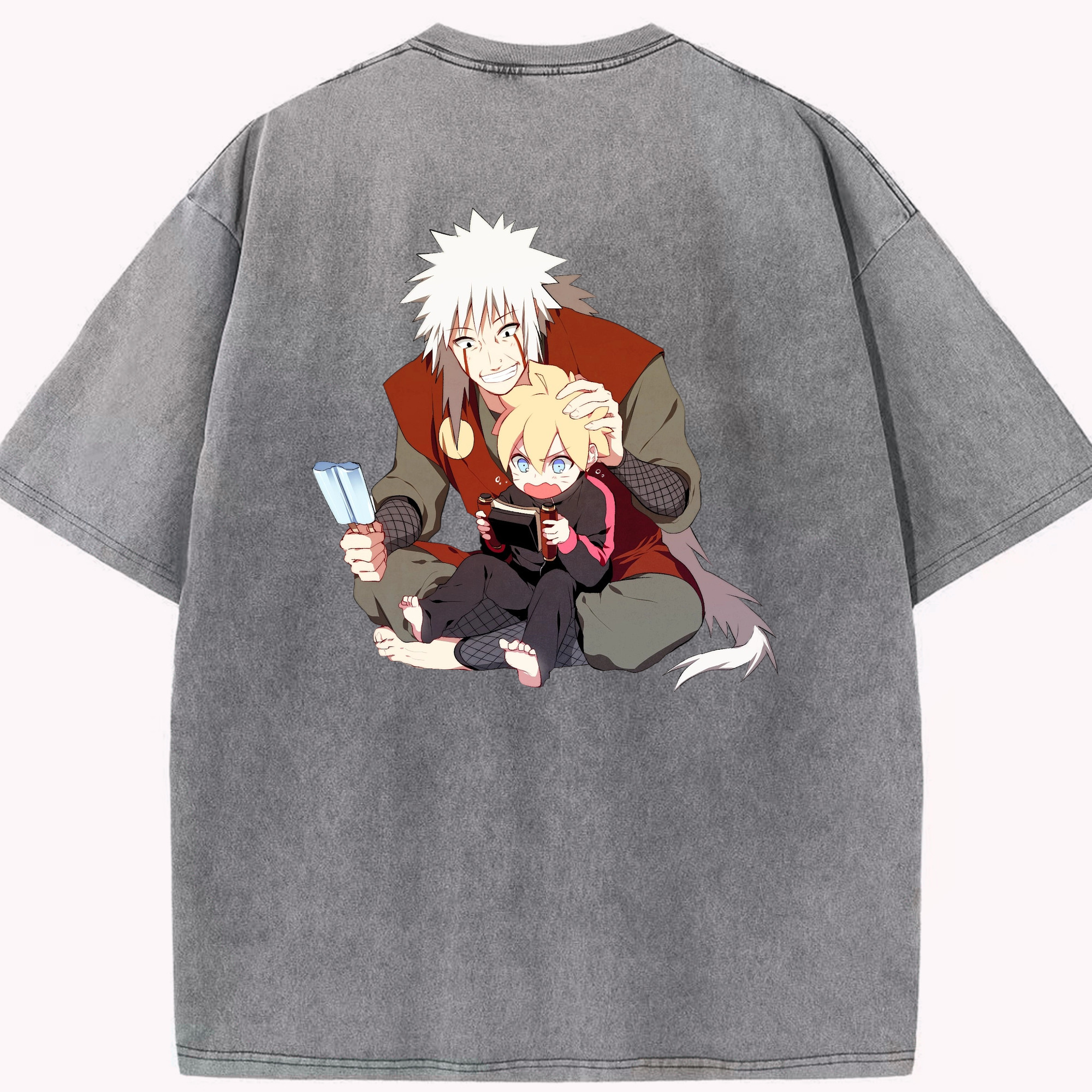 （画像用） NARUTO -ナルト- 自来也（じらいや） Jiraiya 綿100% ヴィンテージ風 半袖Tシャツ（背面プリント）