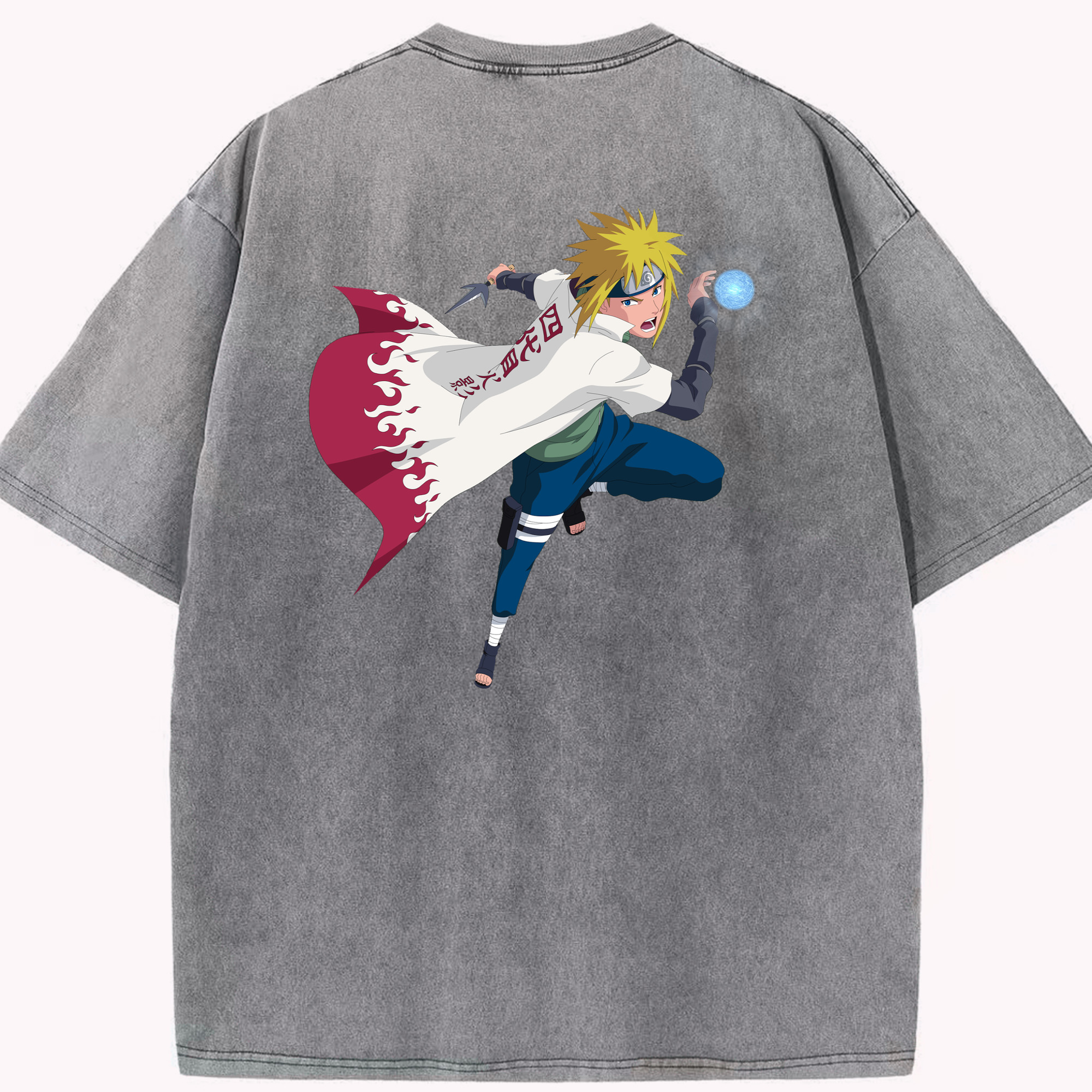 （画像用） NARUTO -ナルト- 波風 ミナト Namikaze Minato 綿100% ヴィンテージ風 半袖Tシャツ（背面プリント）