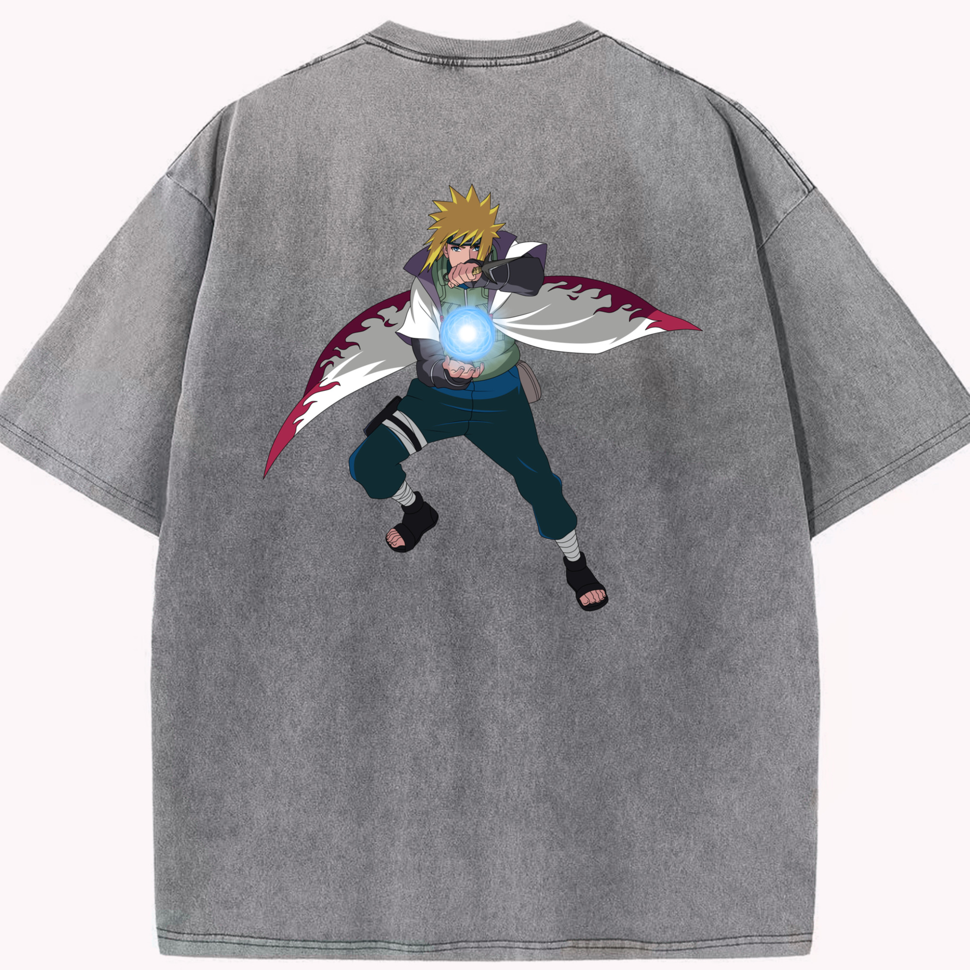 （画像用） NARUTO -ナルト- 波風 ミナト Namikaze Minato 綿100% ヴィンテージ風 半袖Tシャツ（背面プリント）