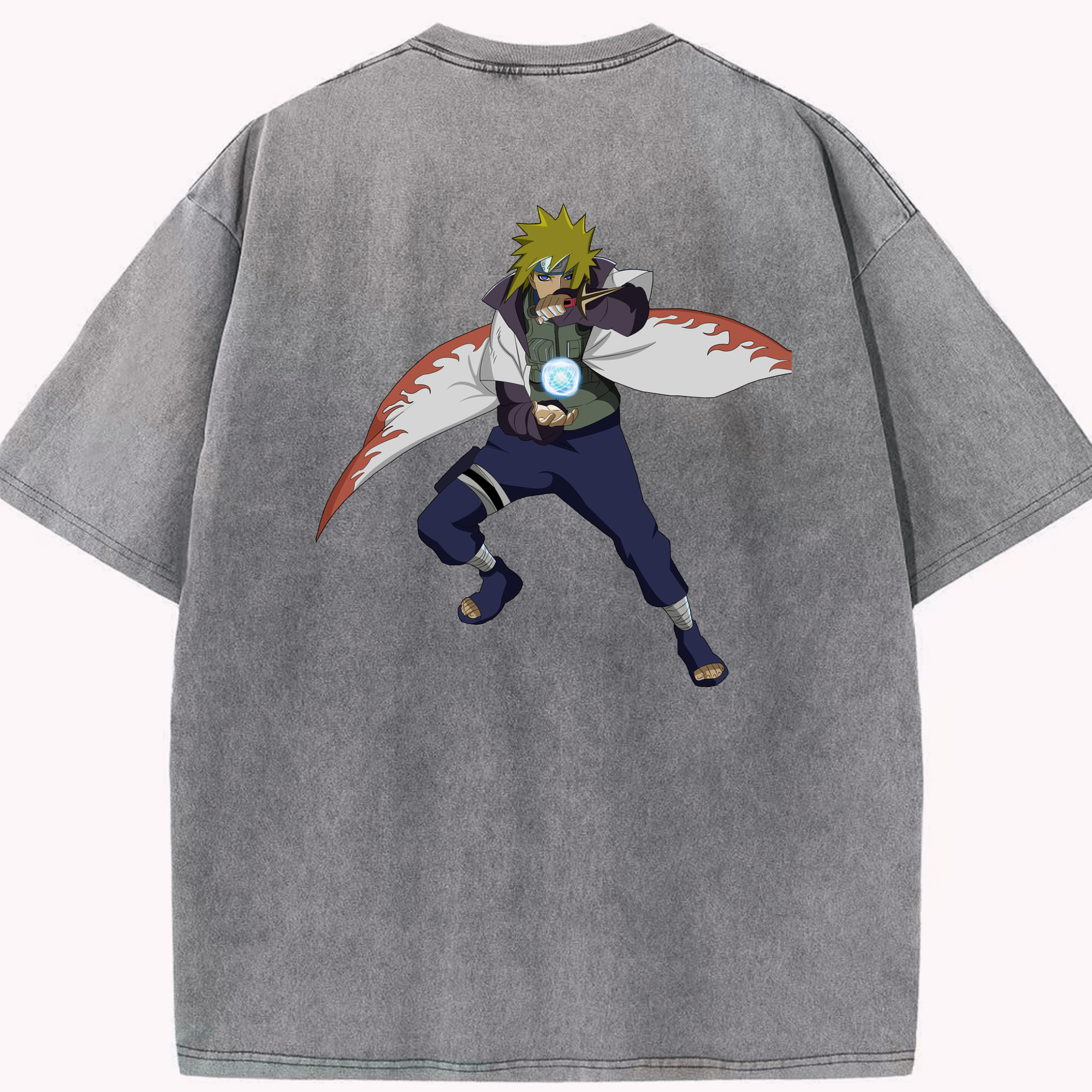 （画像用） NARUTO -ナルト- 波風 ミナト Namikaze Minato 綿100% ヴィンテージ風 半袖Tシャツ（背面プリント）