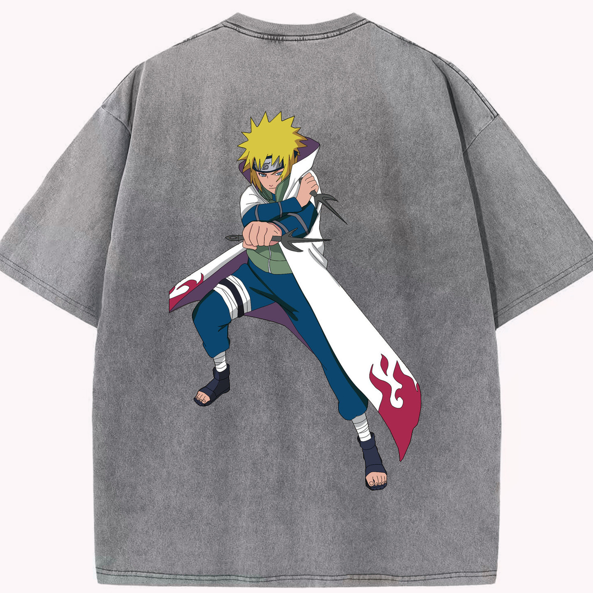 （画像用） NARUTO -ナルト- 波風 ミナト Namikaze Minato 綿100% ヴィンテージ風 半袖Tシャツ（背面プリント）