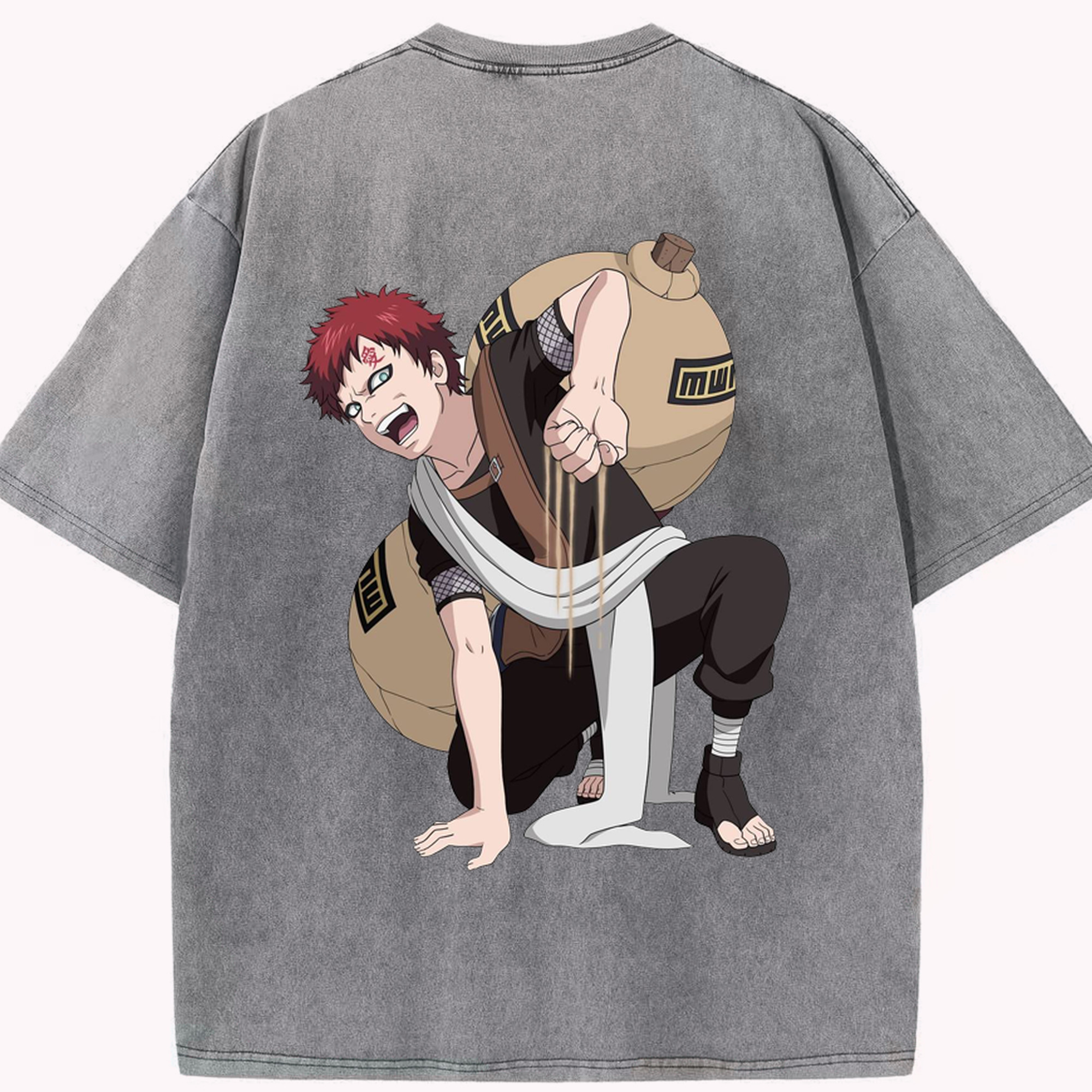（画像用） NARUTO -ナルト- ガアラ Gaara 綿100% ヴィンテージ風 半袖Tシャツ（背面プリント）