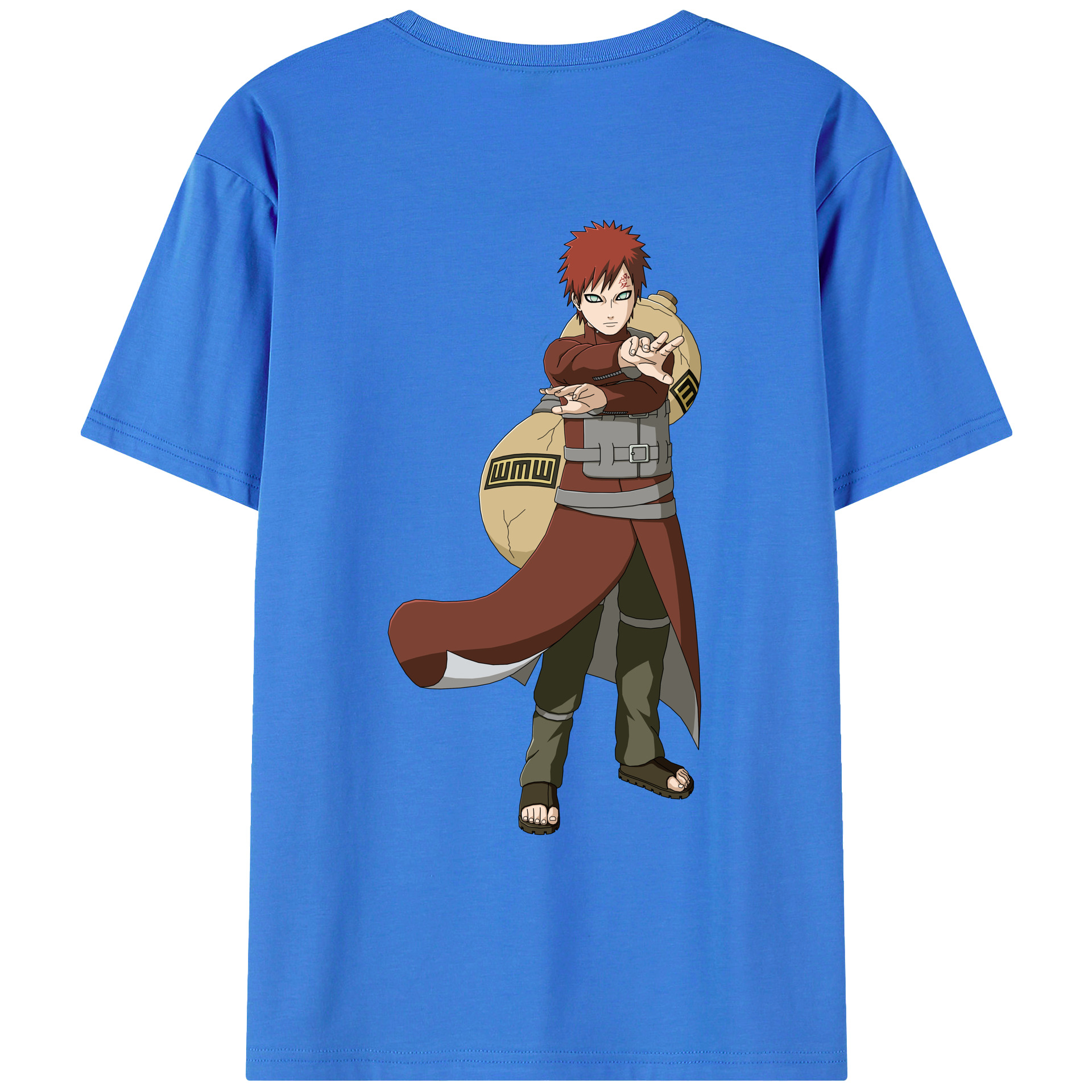 （画像用） NARUTO -ナルト- ガアラ Gaara 綿100％ メンズ半袖Tシャツ（バックプリント） 通気性