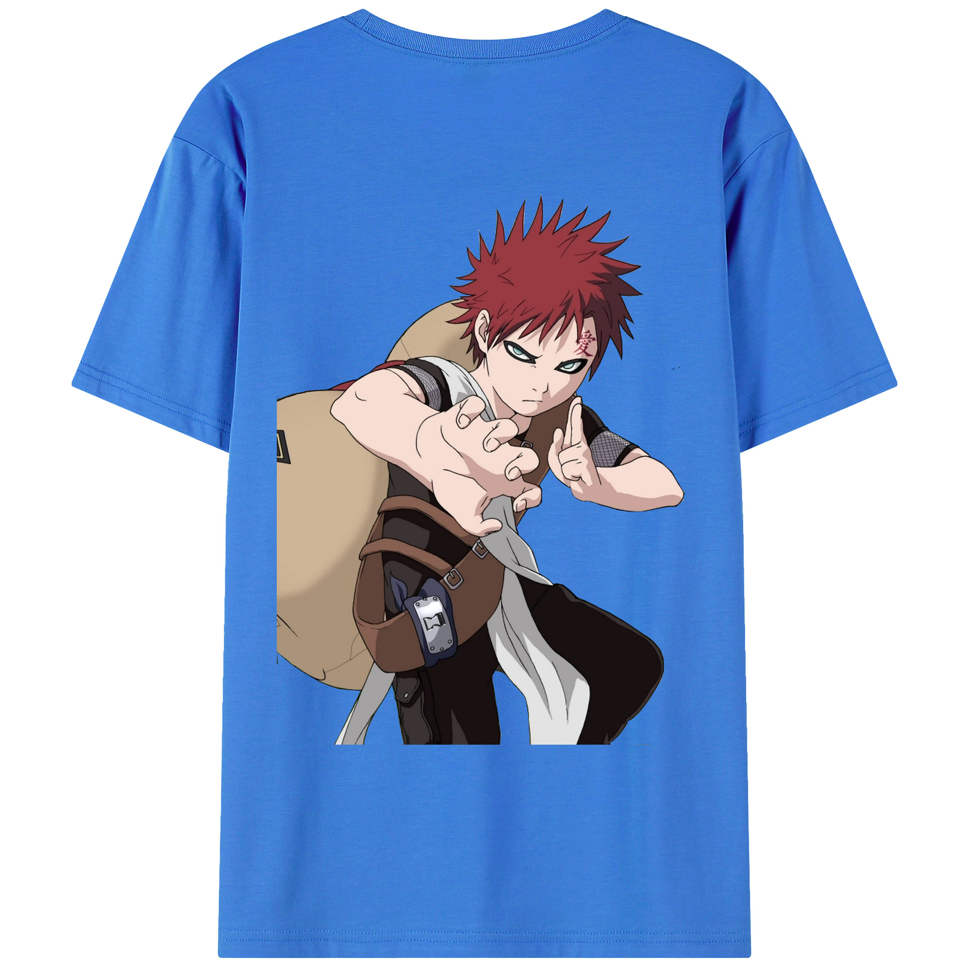 （画像用） NARUTO -ナルト- ガアラ Gaara 綿100％ メンズ半袖Tシャツ（バックプリント） 通気性