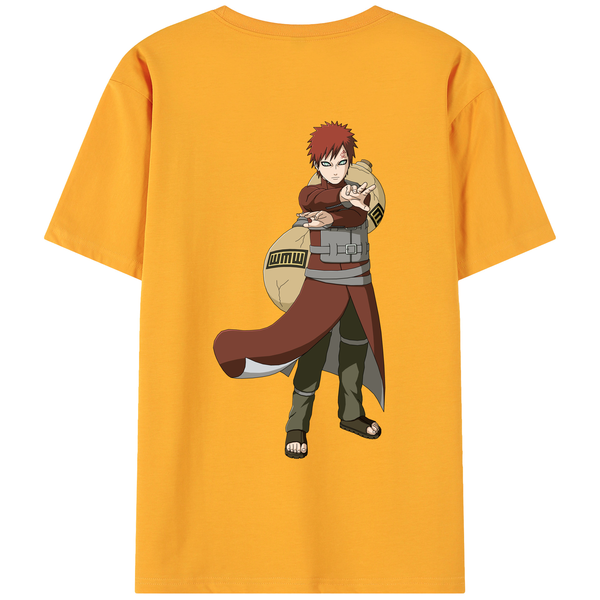 （画像用） NARUTO -ナルト- ガアラ Gaara 綿100％ メンズ半袖Tシャツ（バックプリント） 通気性
