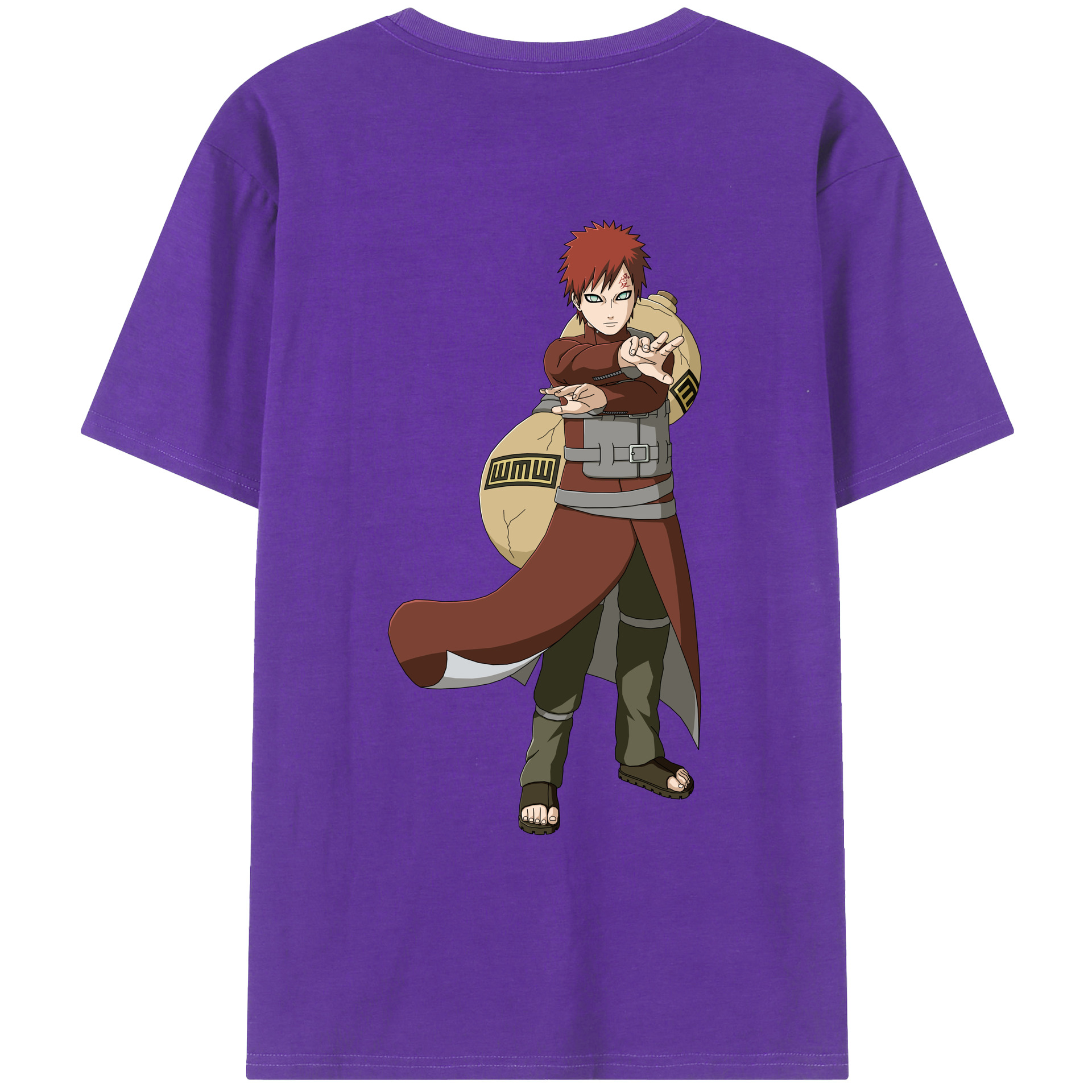 （画像用） NARUTO -ナルト- ガアラ Gaara 綿100％ メンズ半袖Tシャツ（バックプリント） 通気性