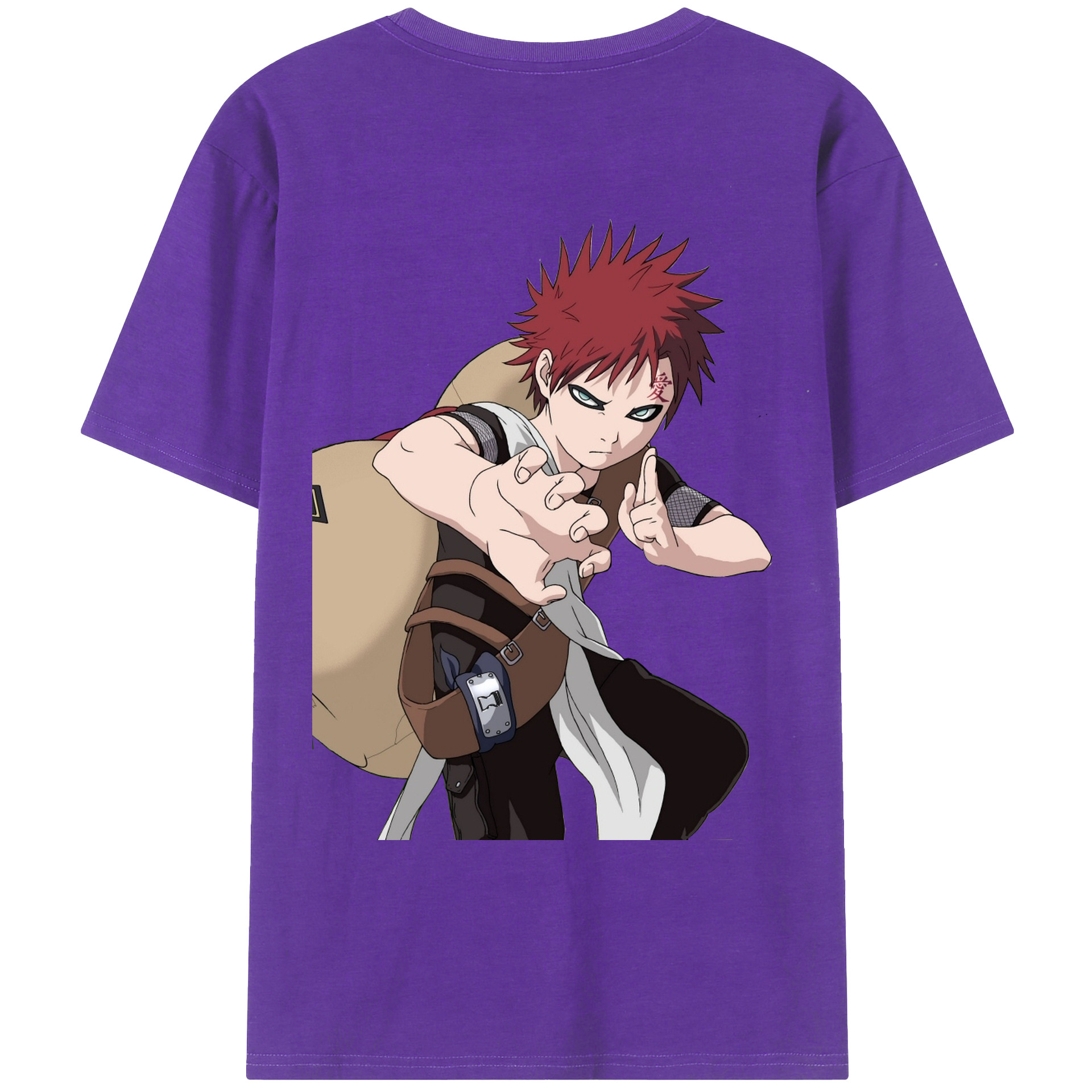 （画像用） NARUTO -ナルト- ガアラ Gaara 綿100％ メンズ半袖Tシャツ（バックプリント） 通気性
