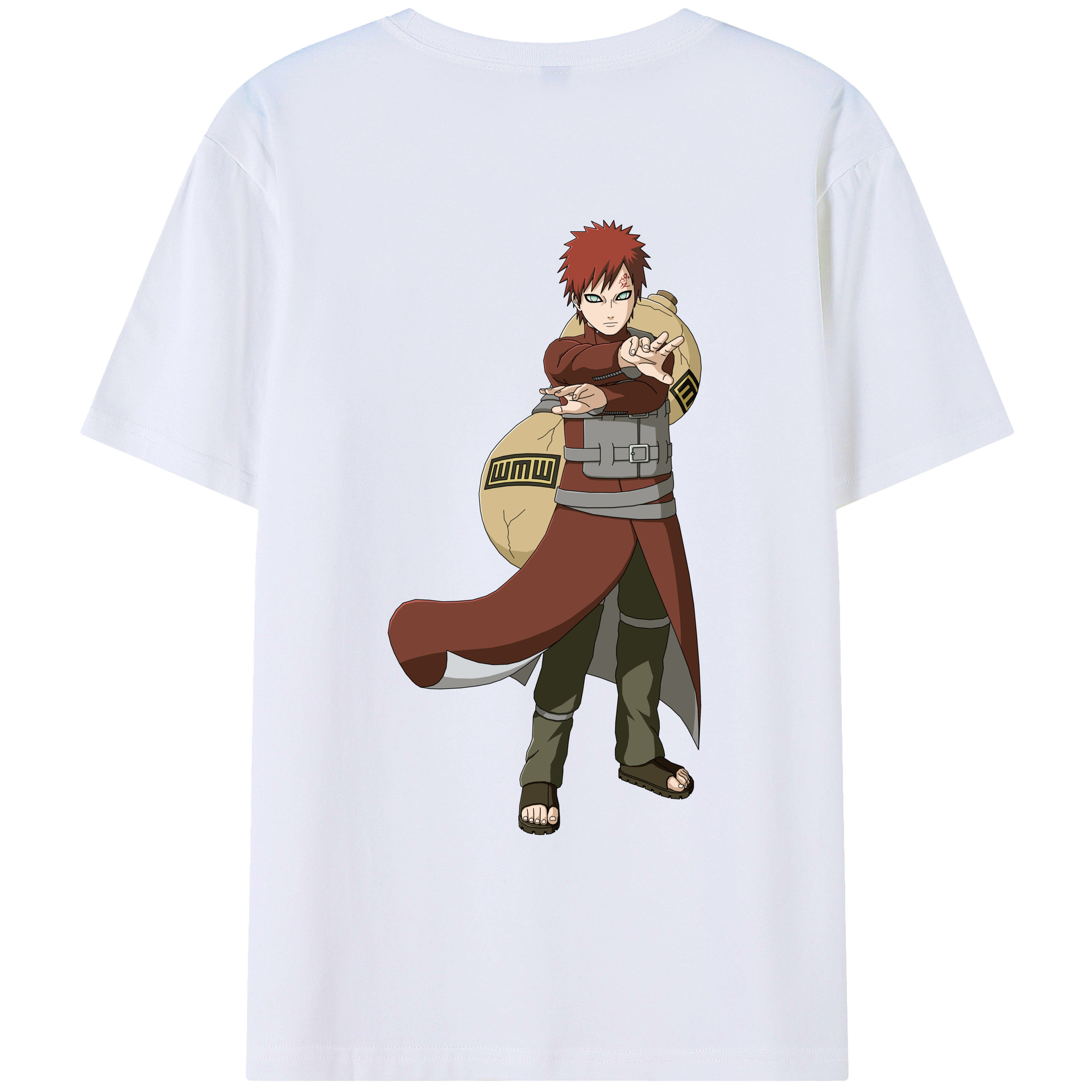 （画像用） NARUTO -ナルト- ガアラ Gaara 綿100％ メンズ半袖Tシャツ（バックプリント） 通気性