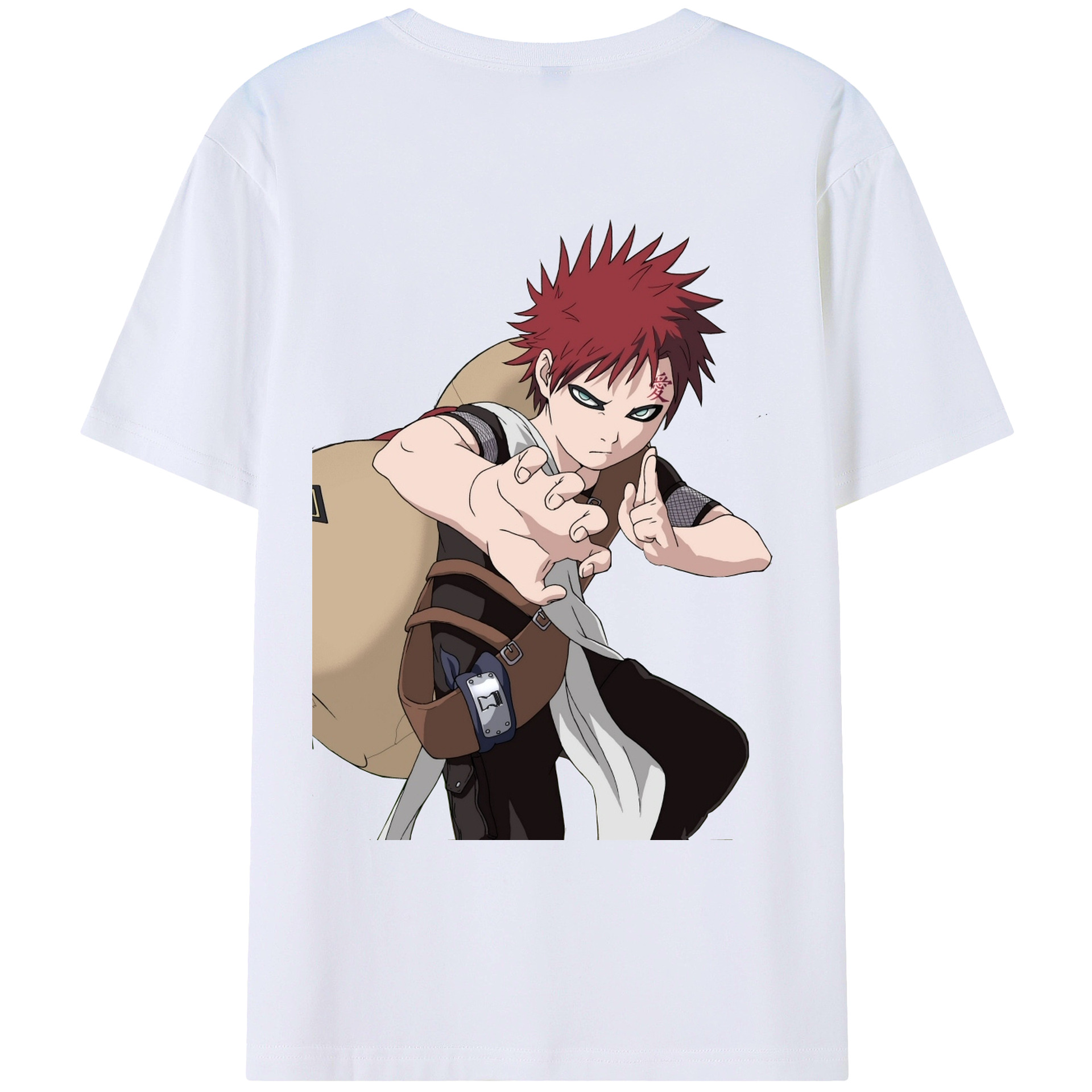 （画像用） NARUTO -ナルト- ガアラ Gaara 綿100％ メンズ半袖Tシャツ（バックプリント） 通気性