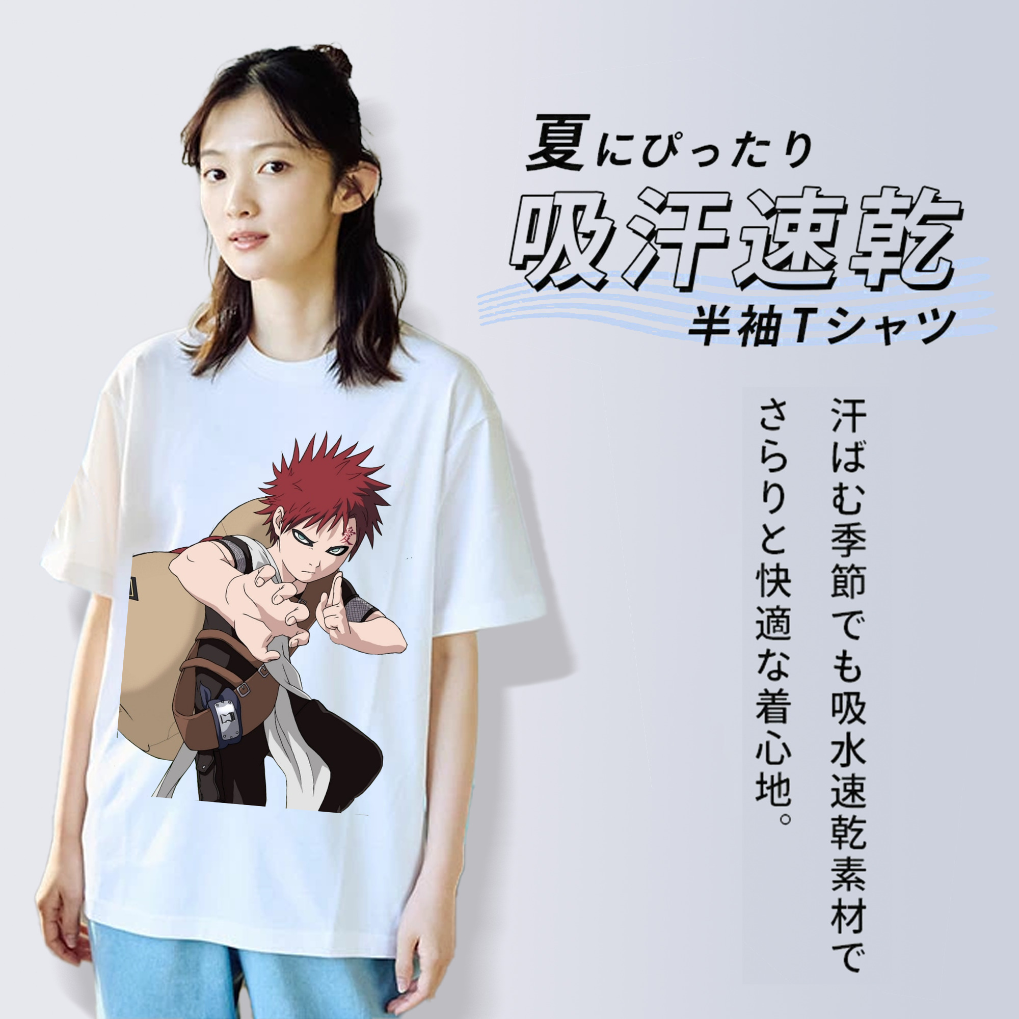 NARUTO -ナルト- ガアラ Gaara レディースカジュアルプリントTシャツ（綿100％）