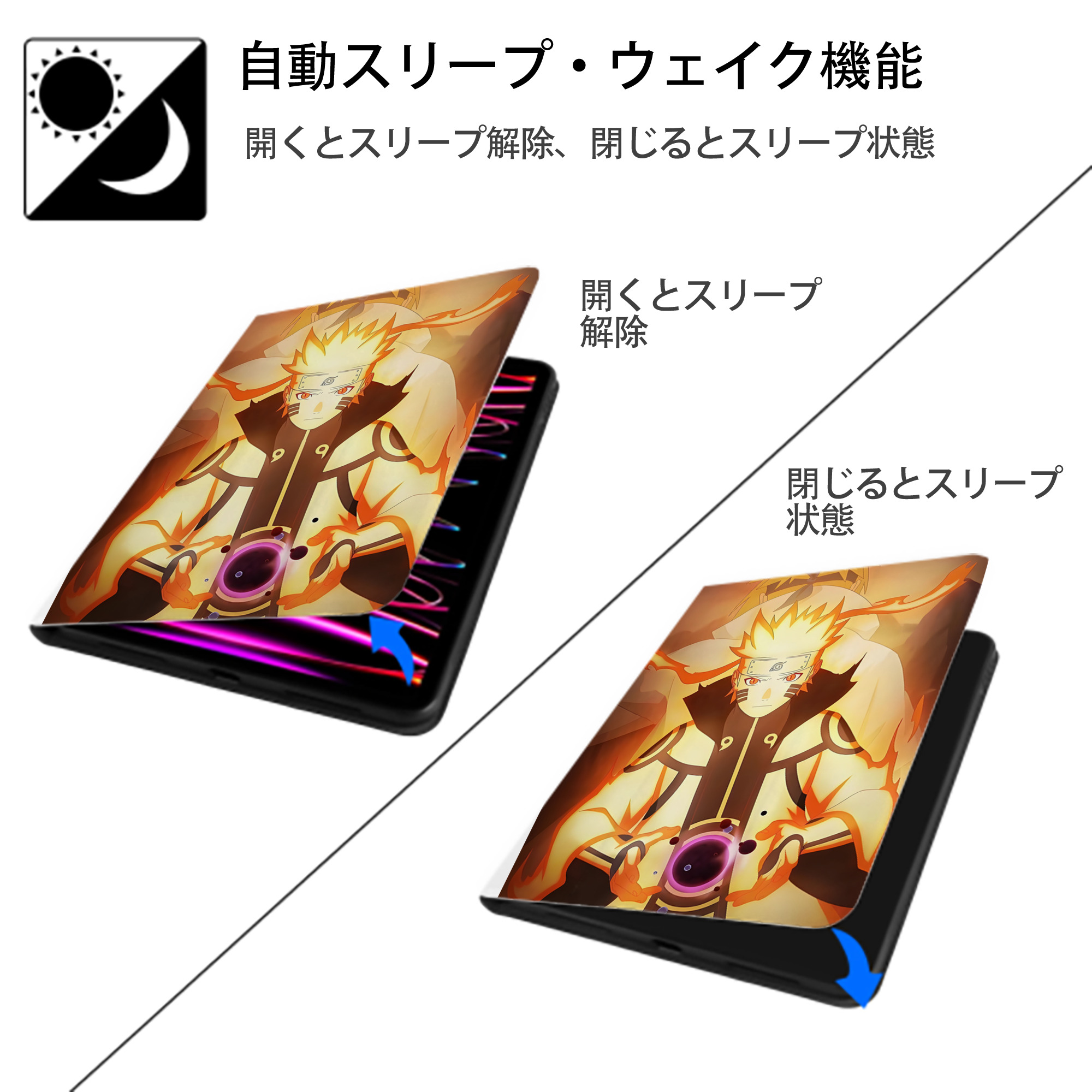 NARUTO -ナルト- NARUTO -ナルト- 疾風伝 IPad ケース ペン収納付き 三つ折りスタンド PUレザー×シリコン 対応機種9.5/10.5/10.9インチ