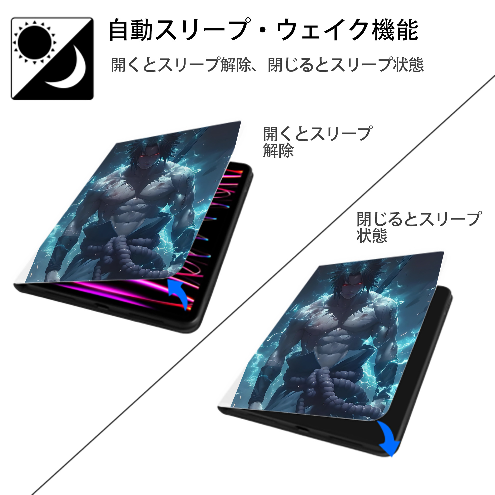 NARUTO -ナルト- NARUTO -ナルト- 疾風伝 IPad ケース ペン収納付き 三つ折りスタンド PUレザー×シリコン 対応機種9.5/10.5/10.9インチ