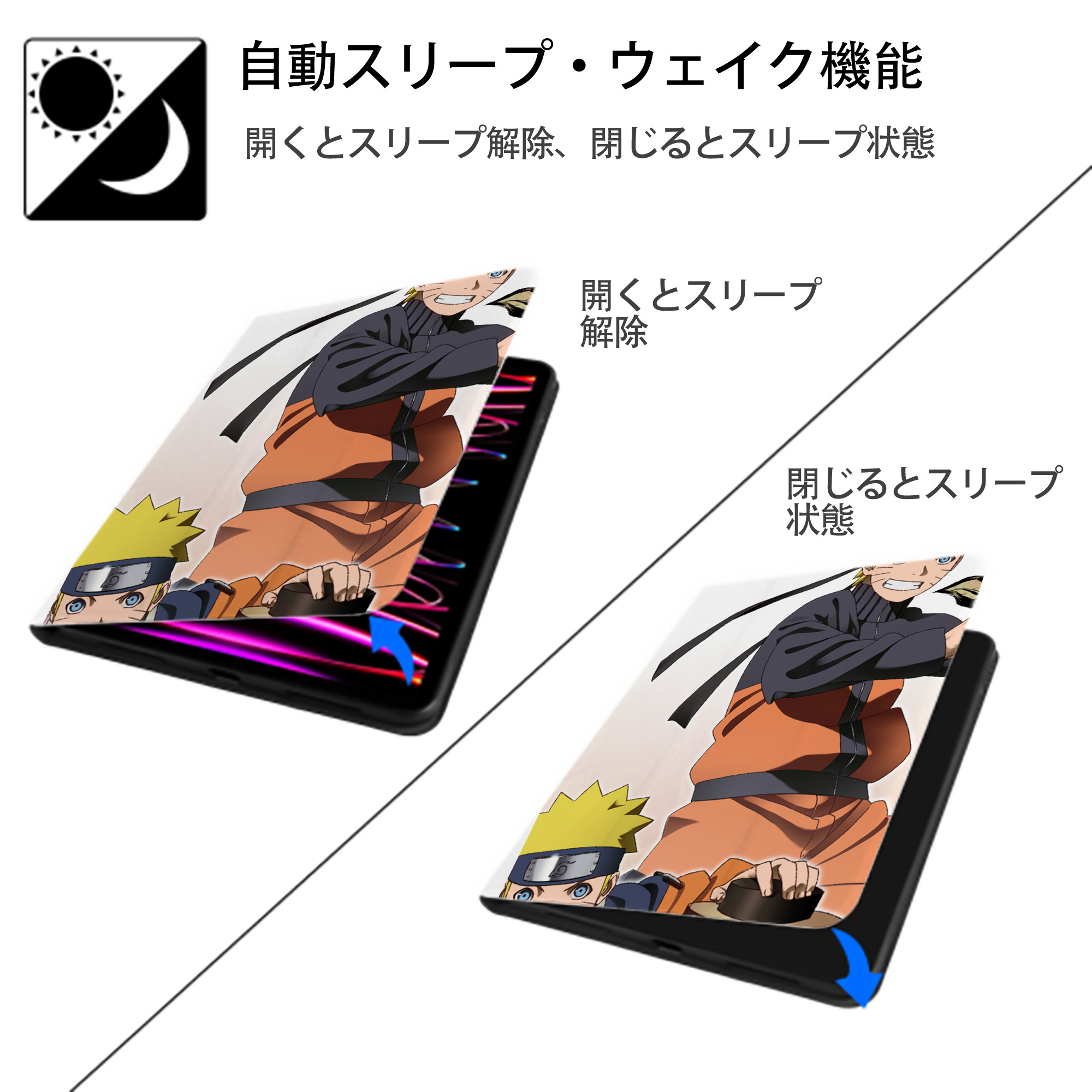 NARUTO -ナルト- NARUTO -ナルト- 疾風伝 IPad ケース ペン収納付き 三つ折りスタンド PUレザー×シリコン 対応機種9.5/10.5/10.9インチ