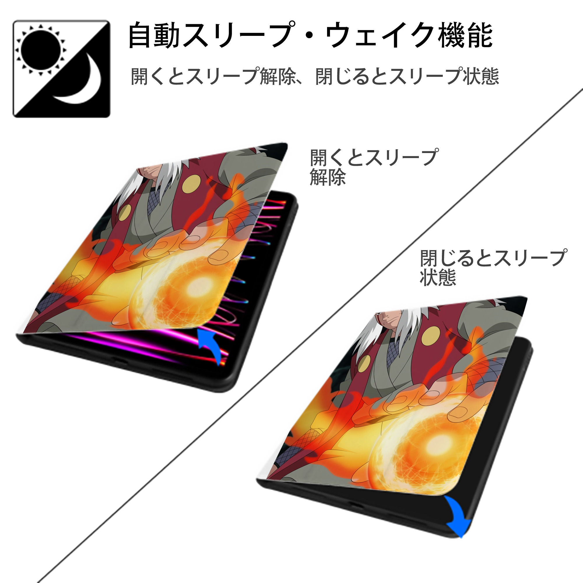 NARUTO -ナルト- NARUTO -ナルト- 疾風伝 IPad ケース ペン収納付き 三つ折りスタンド PUレザー×シリコン 対応機種9.5/10.5/10.9インチ