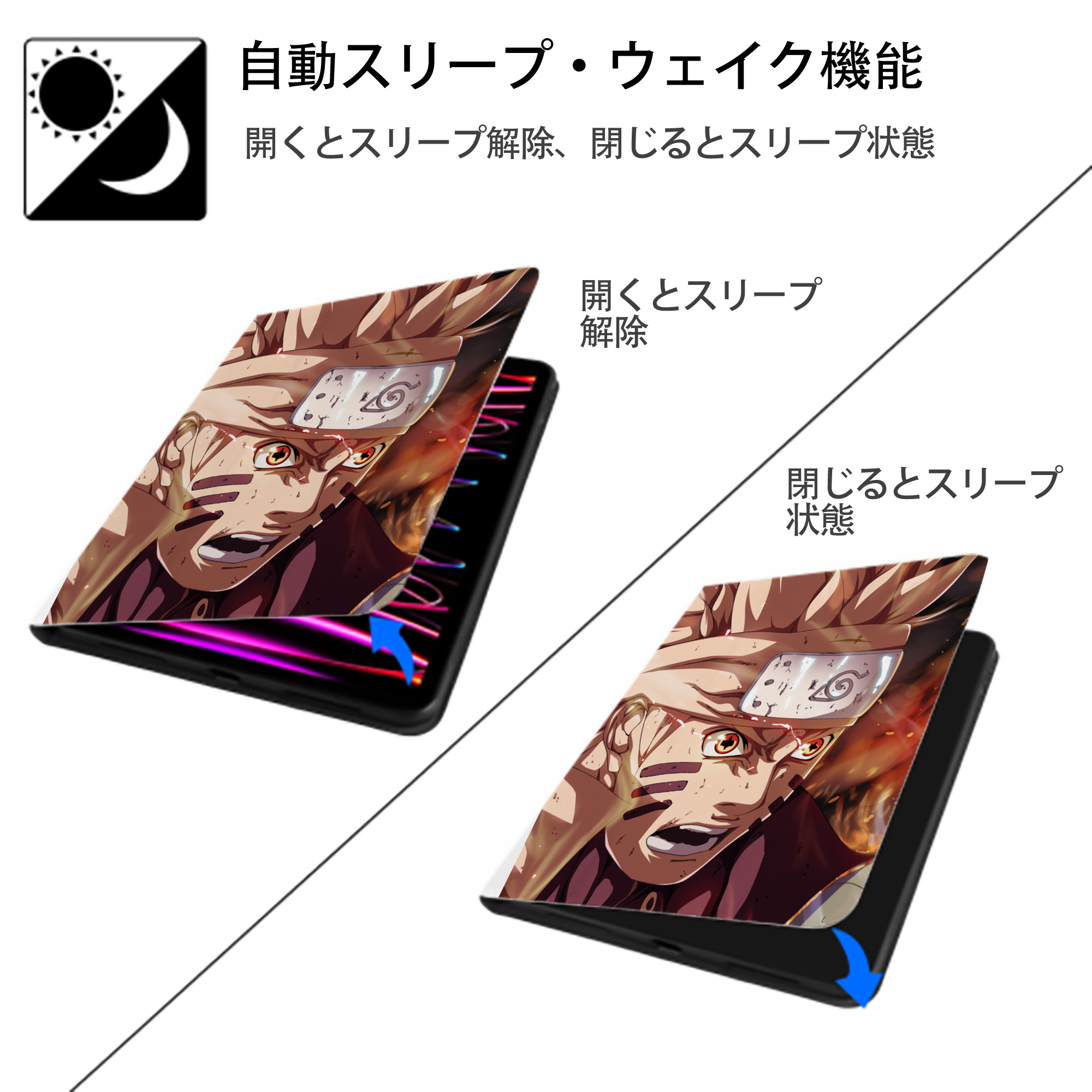 NARUTO -ナルト- NARUTO -ナルト- 疾風伝 IPad ケース ペン収納付き 三つ折りスタンド PUレザー×シリコン 対応機種9.5/10.5/10.9インチ