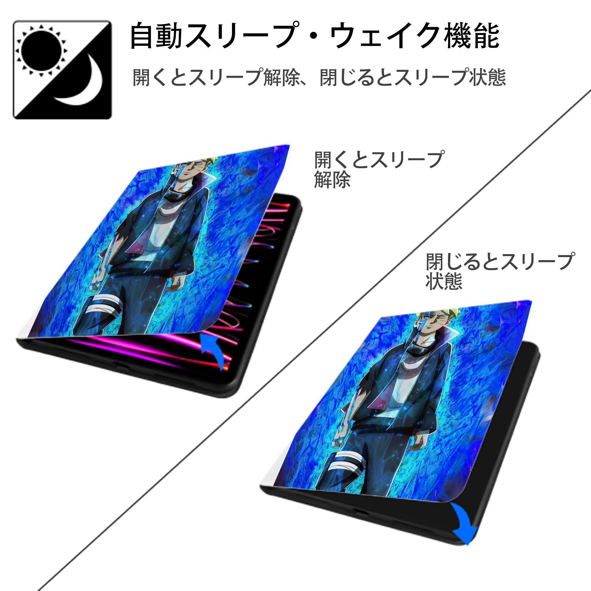 NARUTO -ナルト- NARUTO -ナルト- 疾風伝 IPad ケース ペン収納付き 三つ折りスタンド PUレザー×シリコン 対応機種9.5/10.5/10.9インチ