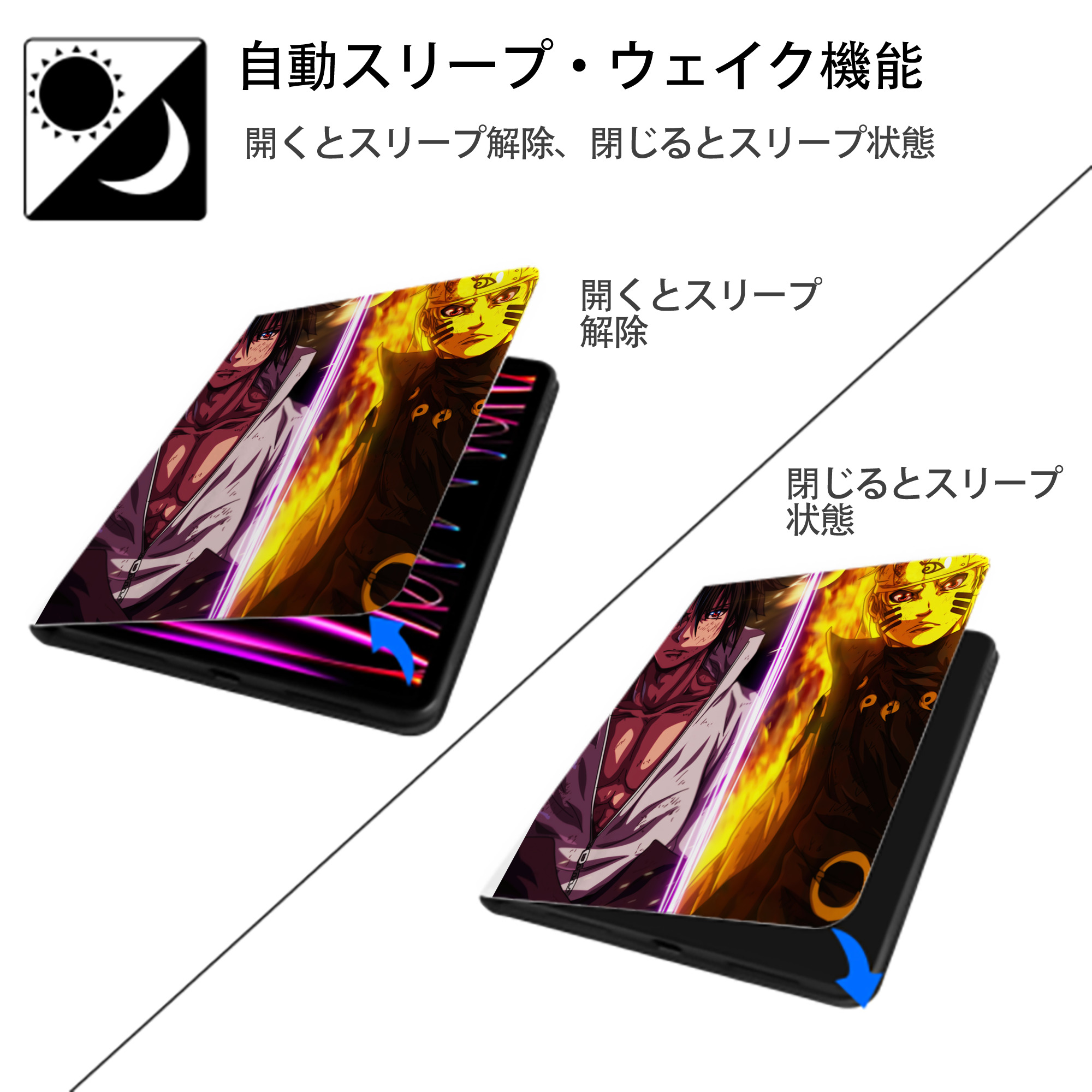 NARUTO -ナルト- NARUTO -ナルト- 疾風伝 IPad ケース ペン収納付き 三つ折りスタンド PUレザー×シリコン 対応機種9.5/10.5/10.9インチ