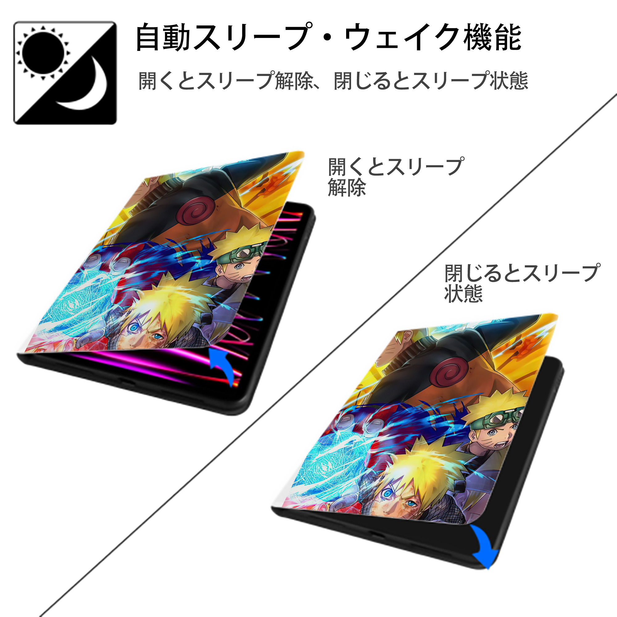NARUTO -ナルト- NARUTO -ナルト- 疾風伝 IPad ケース ペン収納付き 三つ折りスタンド PUレザー×シリコン 対応機種9.5/10.5/10.9インチ
