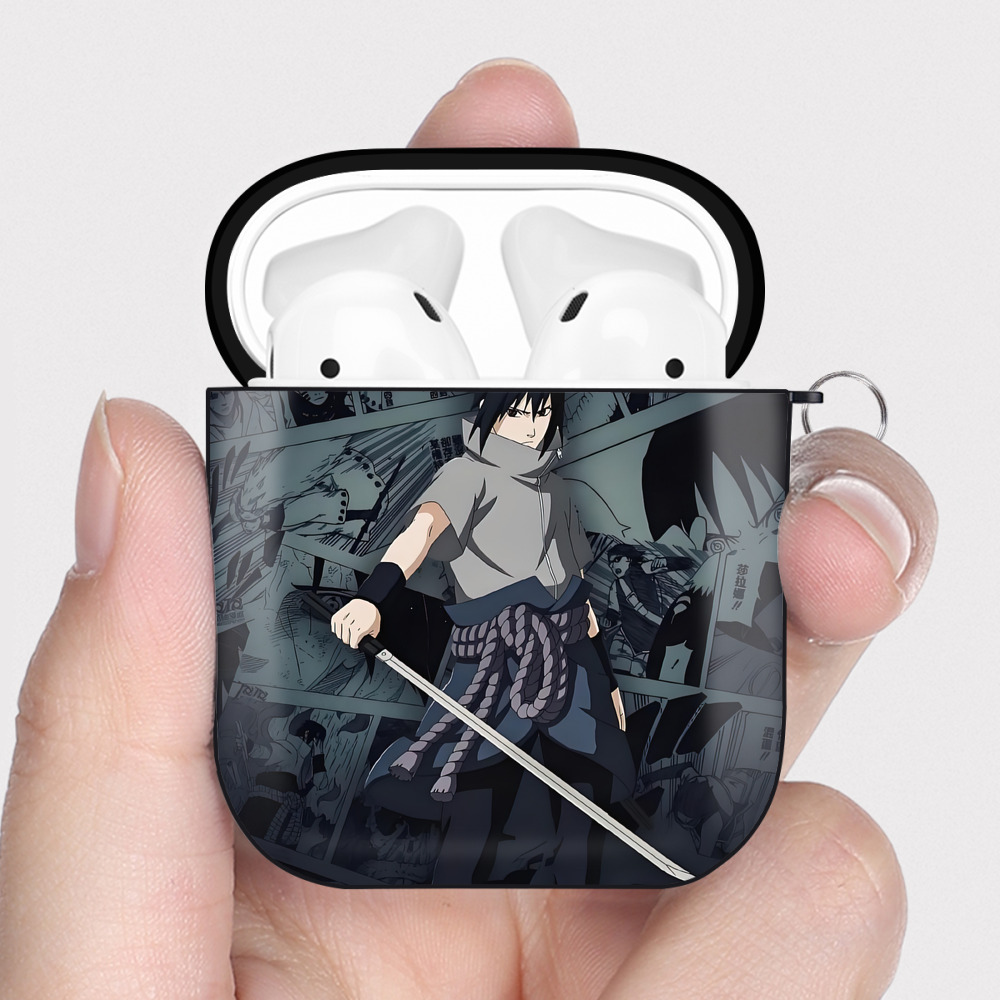 （画像用） NARUTO -ナルト- NARUTO -ナルト- 疾風伝 AirPods 第2世代保護ケース ハードシェル ブラック 耐衝撃・防指紋・カラビナ付き
