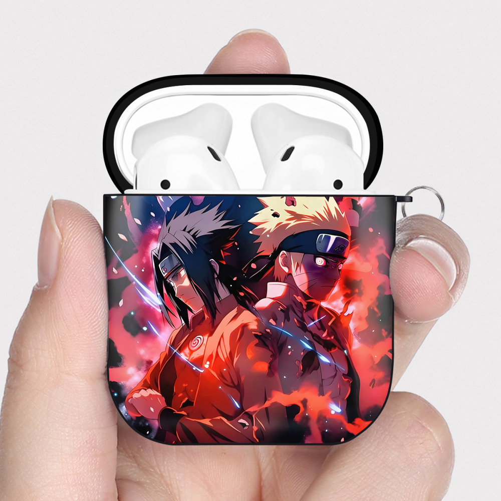 （画像用） NARUTO -ナルト- NARUTO -ナルト- 疾風伝 AirPods 第2世代保護ケース ハードシェル ブラック 耐衝撃・防指紋・カラビナ付き