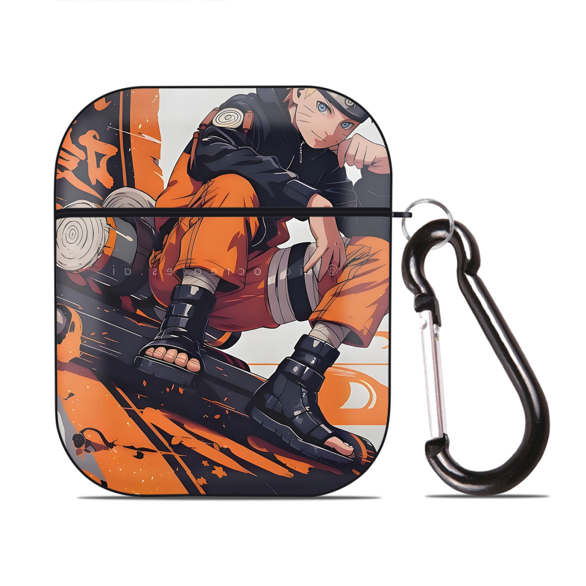 （画像用） NARUTO -ナルト- NARUTO -ナルト- 疾風伝 AirPods 第2世代保護ケース ハードシェル ブラック 耐衝撃・防指紋・カラビナ付き