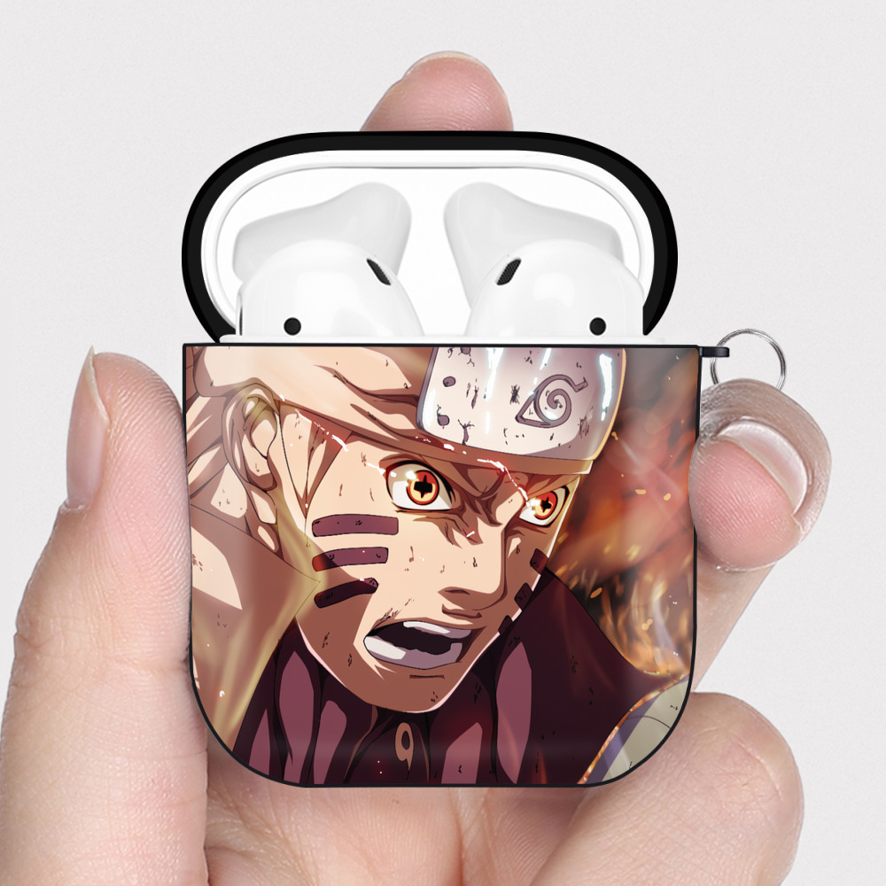 （画像用） NARUTO -ナルト- NARUTO -ナルト- 疾風伝 AirPods 第2世代保護ケース ハードシェル ブラック 耐衝撃・防指紋・カラビナ付き