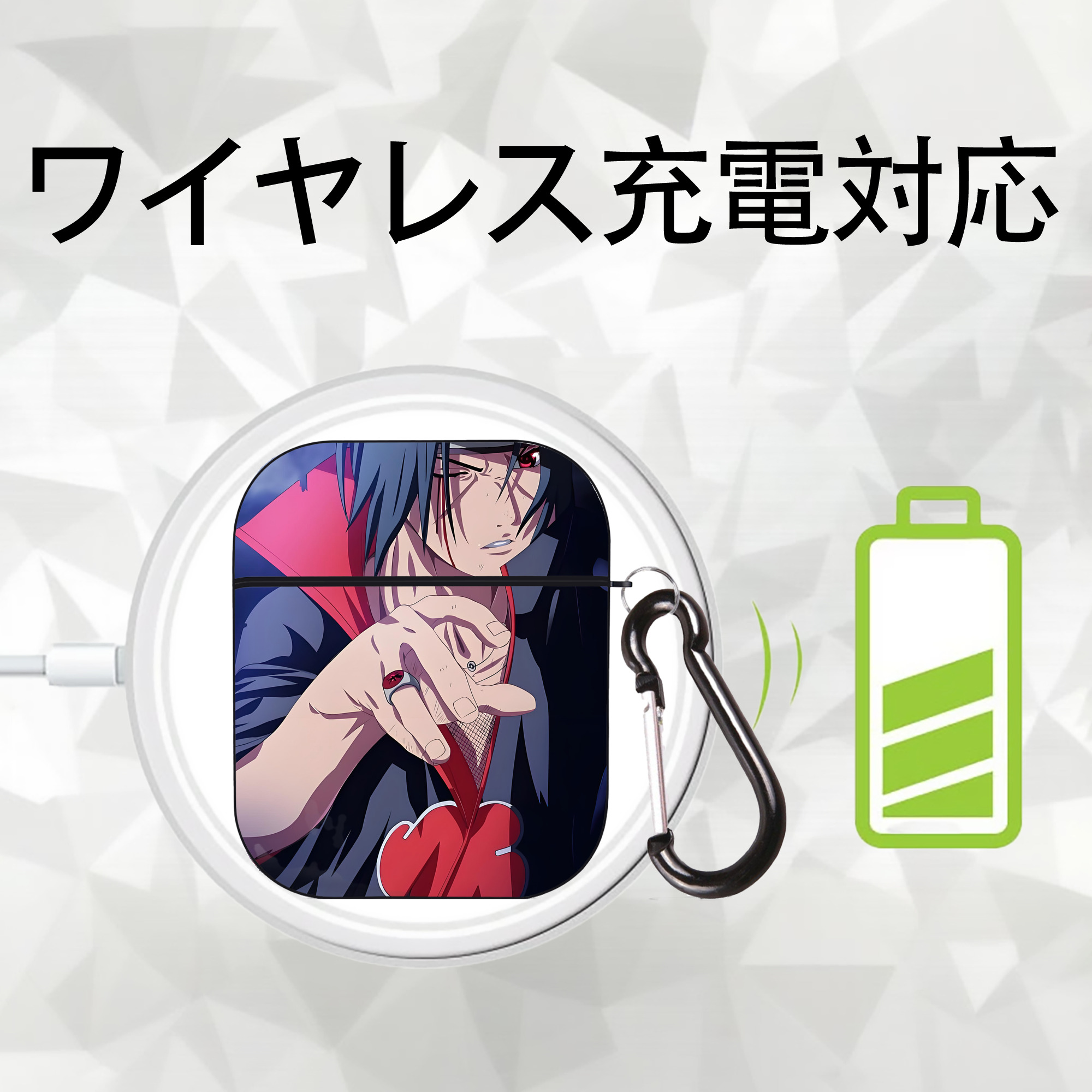 NARUTO -ナルト- NARUTO -ナルト- 疾風伝 AirPods 第2世代保護ケース ハードシェル ブラック 耐衝撃・防指紋・カラビナ付き