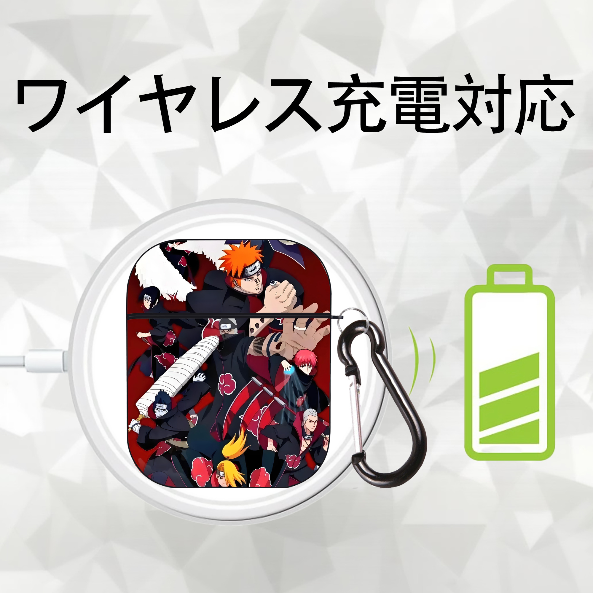 NARUTO -ナルト- NARUTO -ナルト- 疾風伝 AirPods 第2世代保護ケース ハードシェル ブラック 耐衝撃・防指紋・カラビナ付き