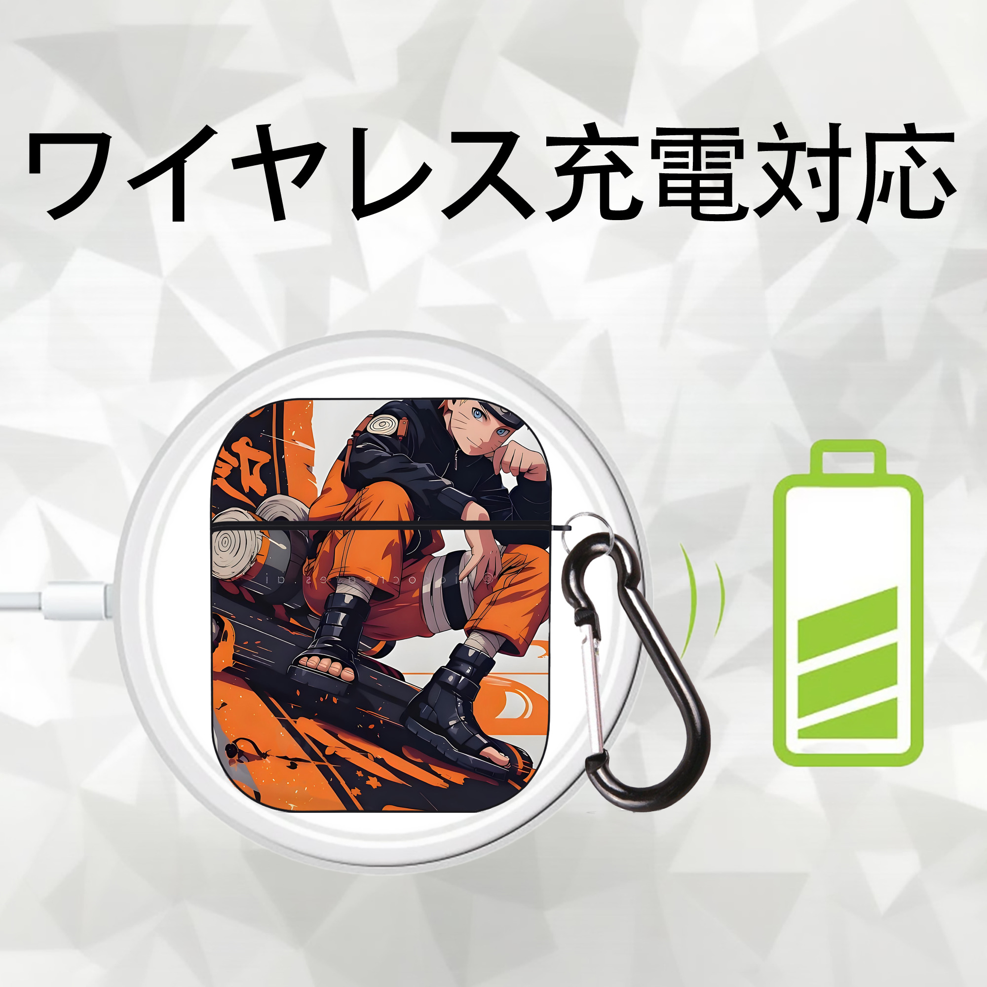 NARUTO -ナルト- NARUTO -ナルト- 疾風伝 AirPods 第2世代保護ケース ハードシェル ブラック 耐衝撃・防指紋・カラビナ付き