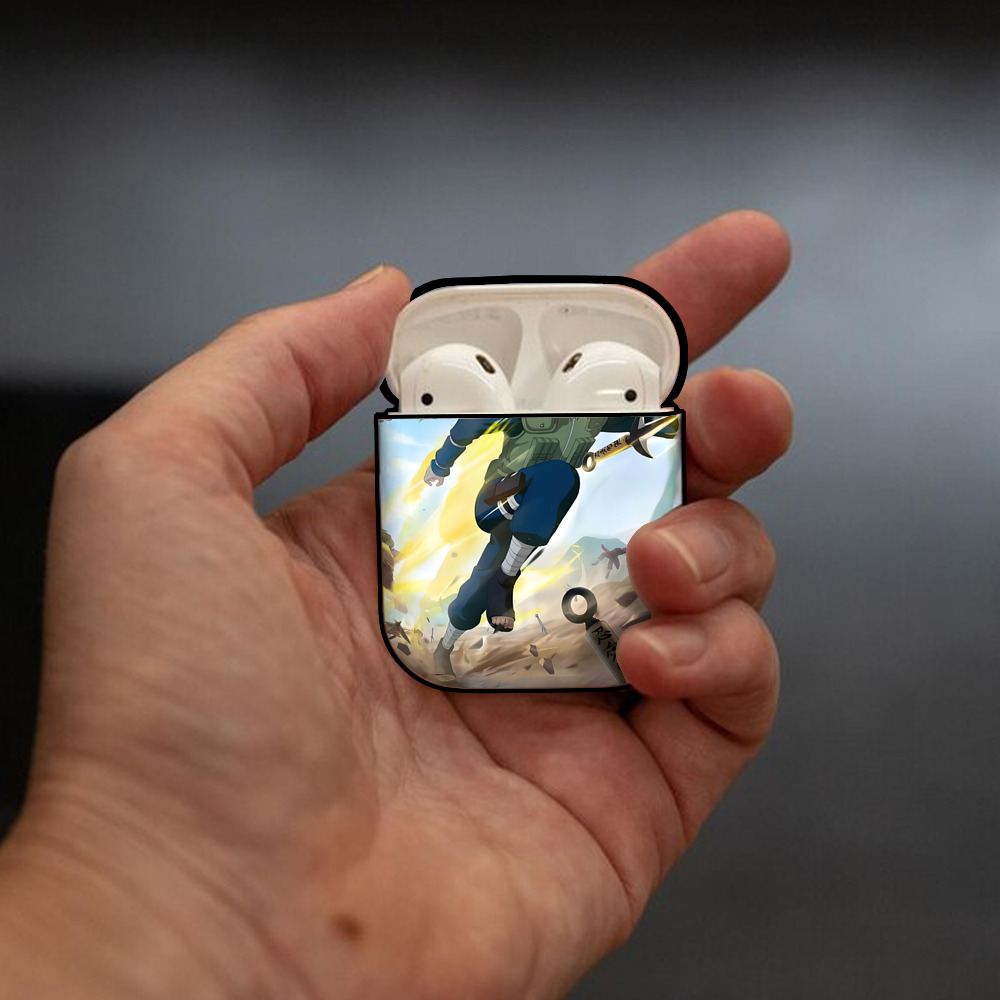 NARUTO -ナルト- NARUTO -ナルト- 疾風伝 AirPods 第2世代保護ケース ハードシェル ブラック 耐衝撃・防指紋・カラビナ付き