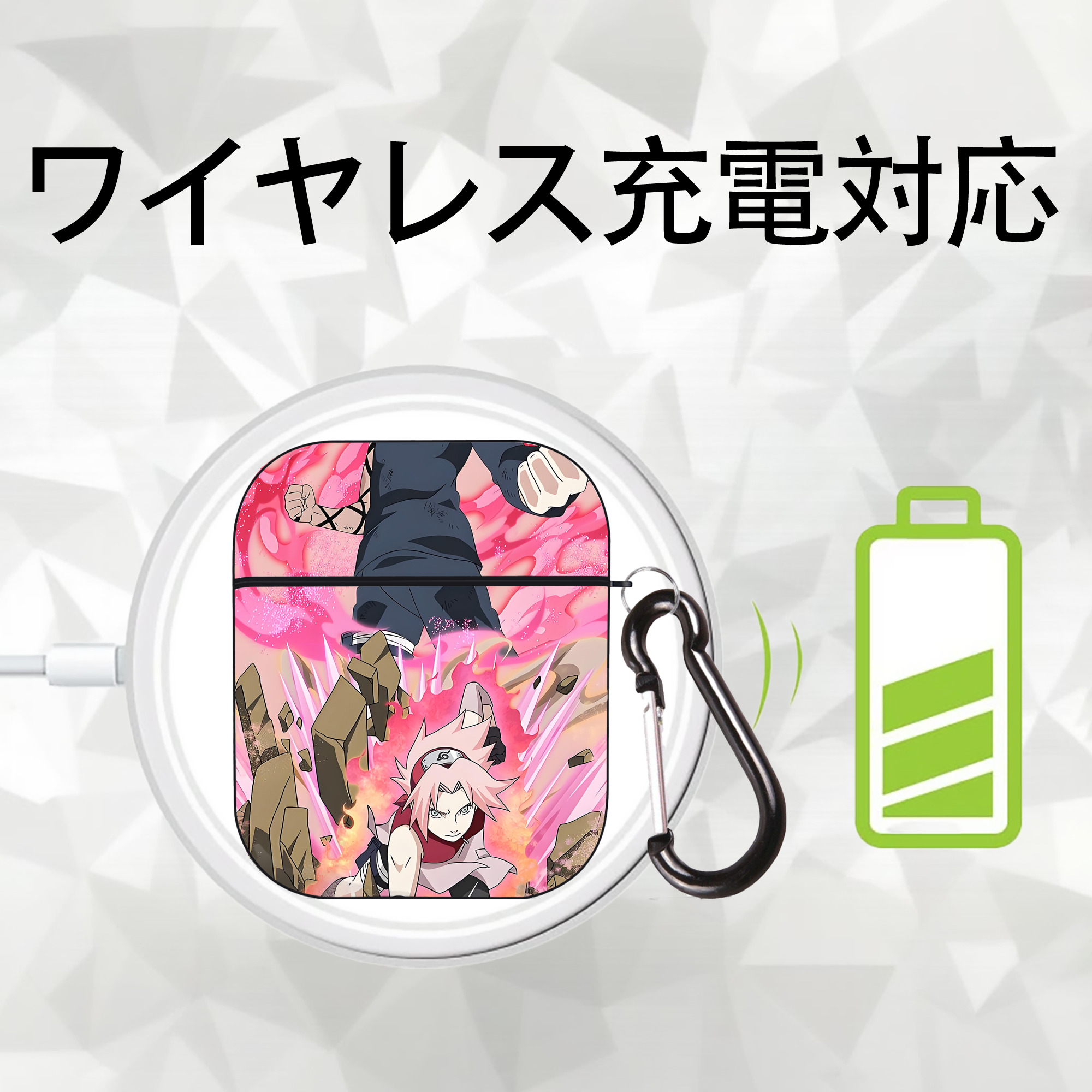 NARUTO -ナルト- NARUTO -ナルト- 疾風伝 AirPods 第2世代保護ケース ハードシェル ブラック 耐衝撃・防指紋・カラビナ付き