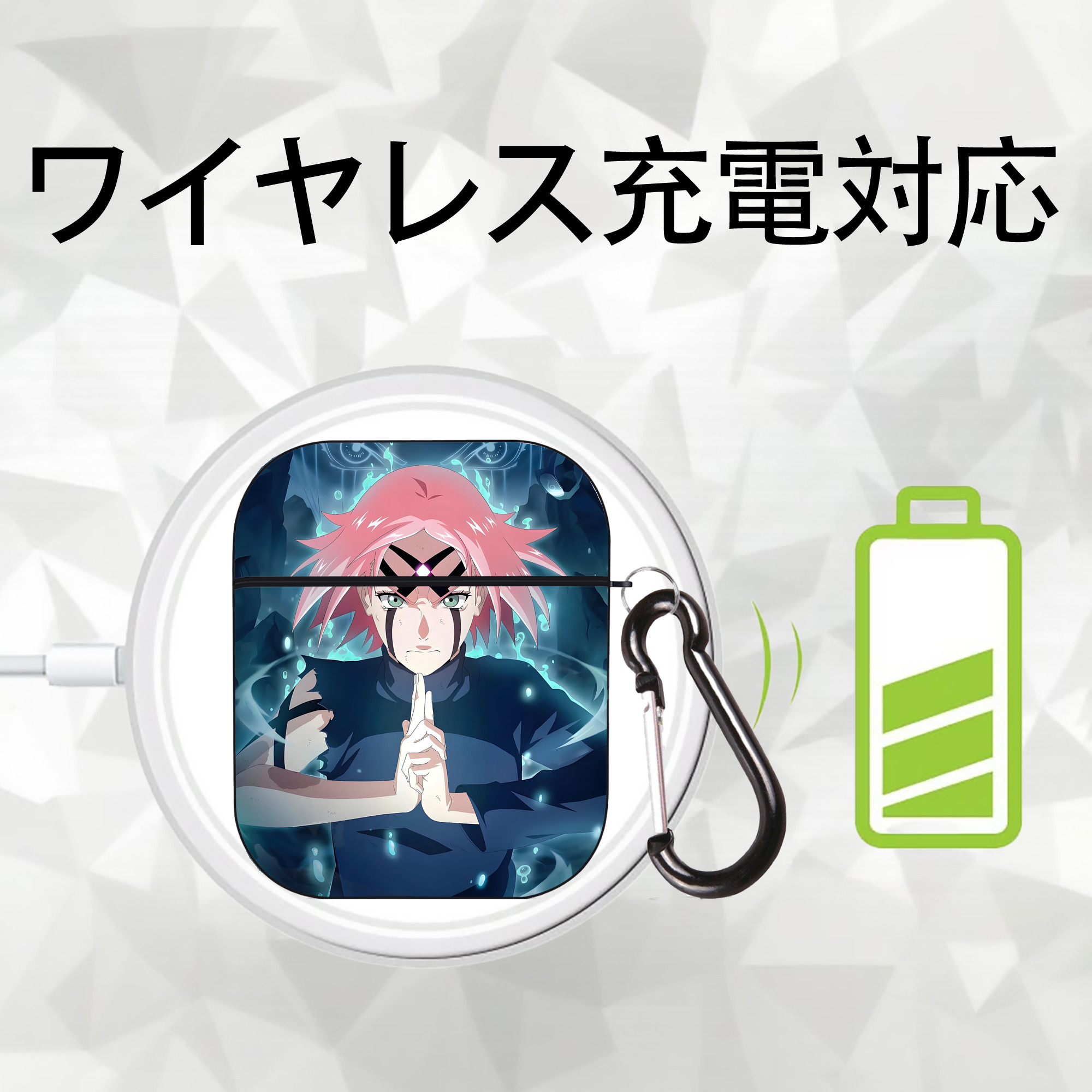 NARUTO -ナルト- NARUTO -ナルト- 疾風伝 AirPods 第2世代保護ケース ハードシェル ブラック 耐衝撃・防指紋・カラビナ付き