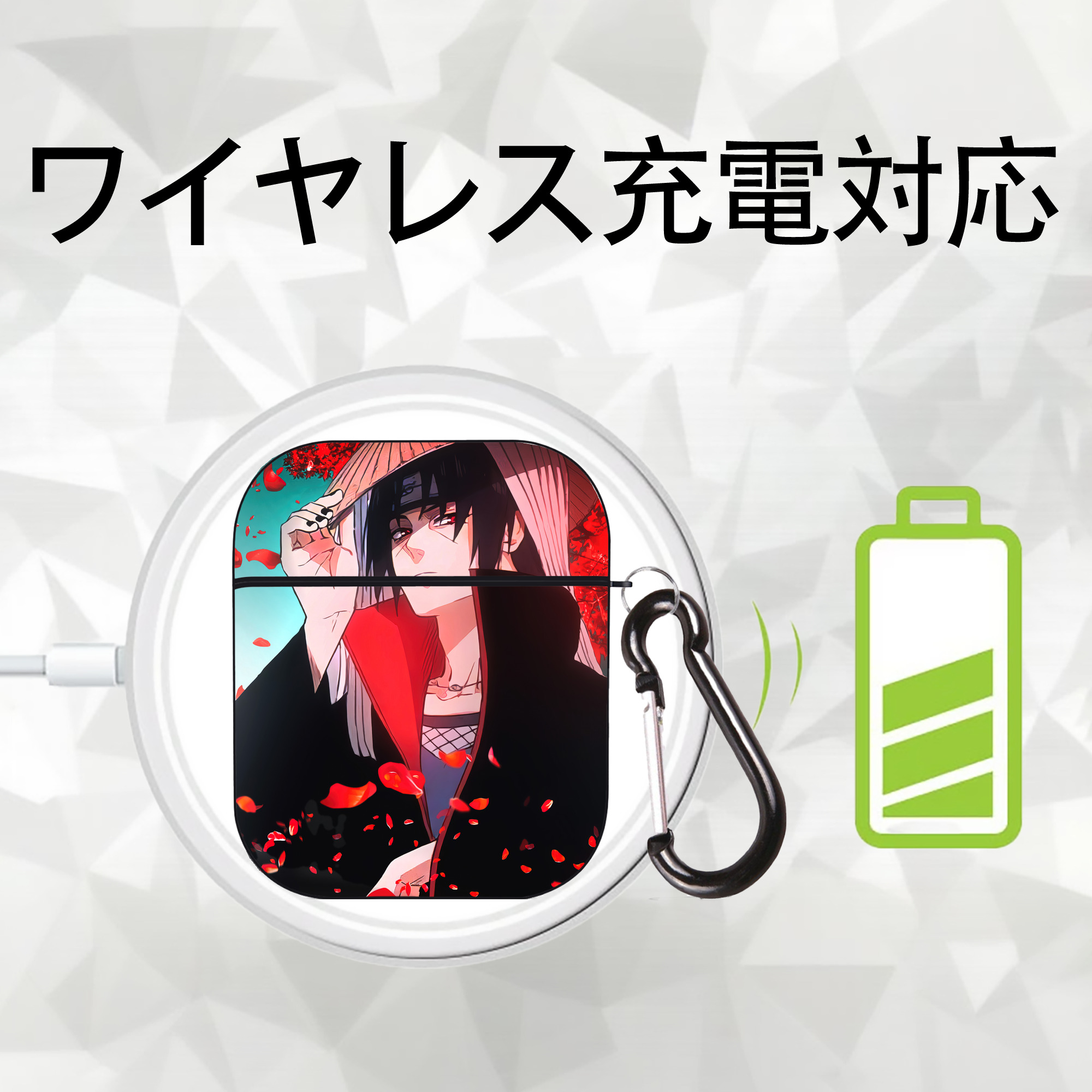 NARUTO -ナルト- NARUTO -ナルト- 疾風伝 AirPods 第2世代保護ケース ハードシェル ブラック 耐衝撃・防指紋・カラビナ付き