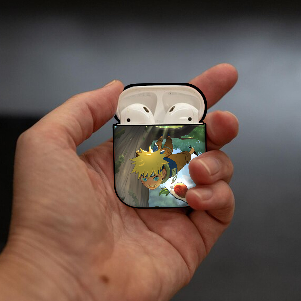 NARUTO -ナルト- NARUTO -ナルト- 疾風伝 AirPods 第2世代保護ケース ハードシェル ブラック 耐衝撃・防指紋・カラビナ付き