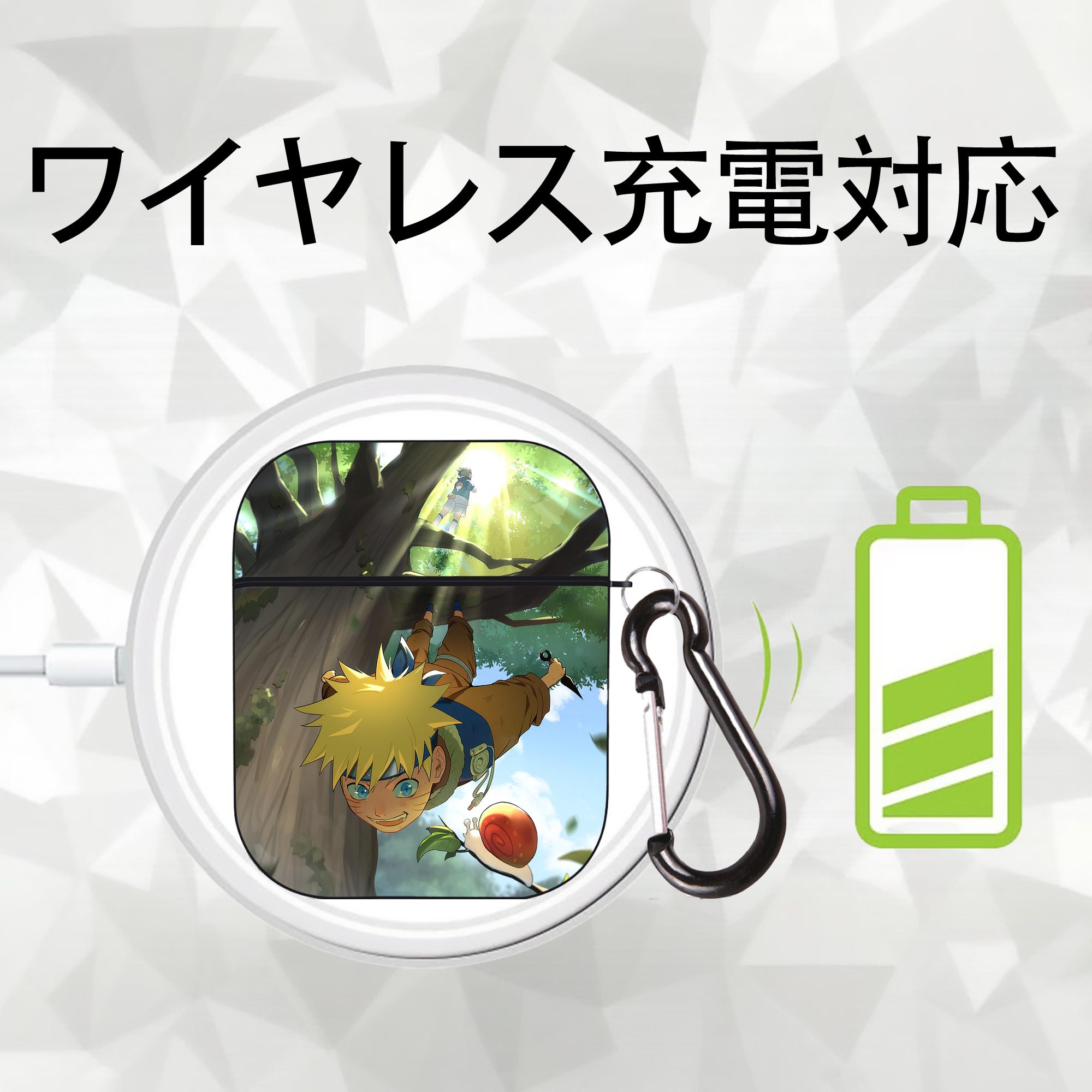 NARUTO -ナルト- NARUTO -ナルト- 疾風伝 AirPods 第2世代保護ケース ハードシェル ブラック 耐衝撃・防指紋・カラビナ付き