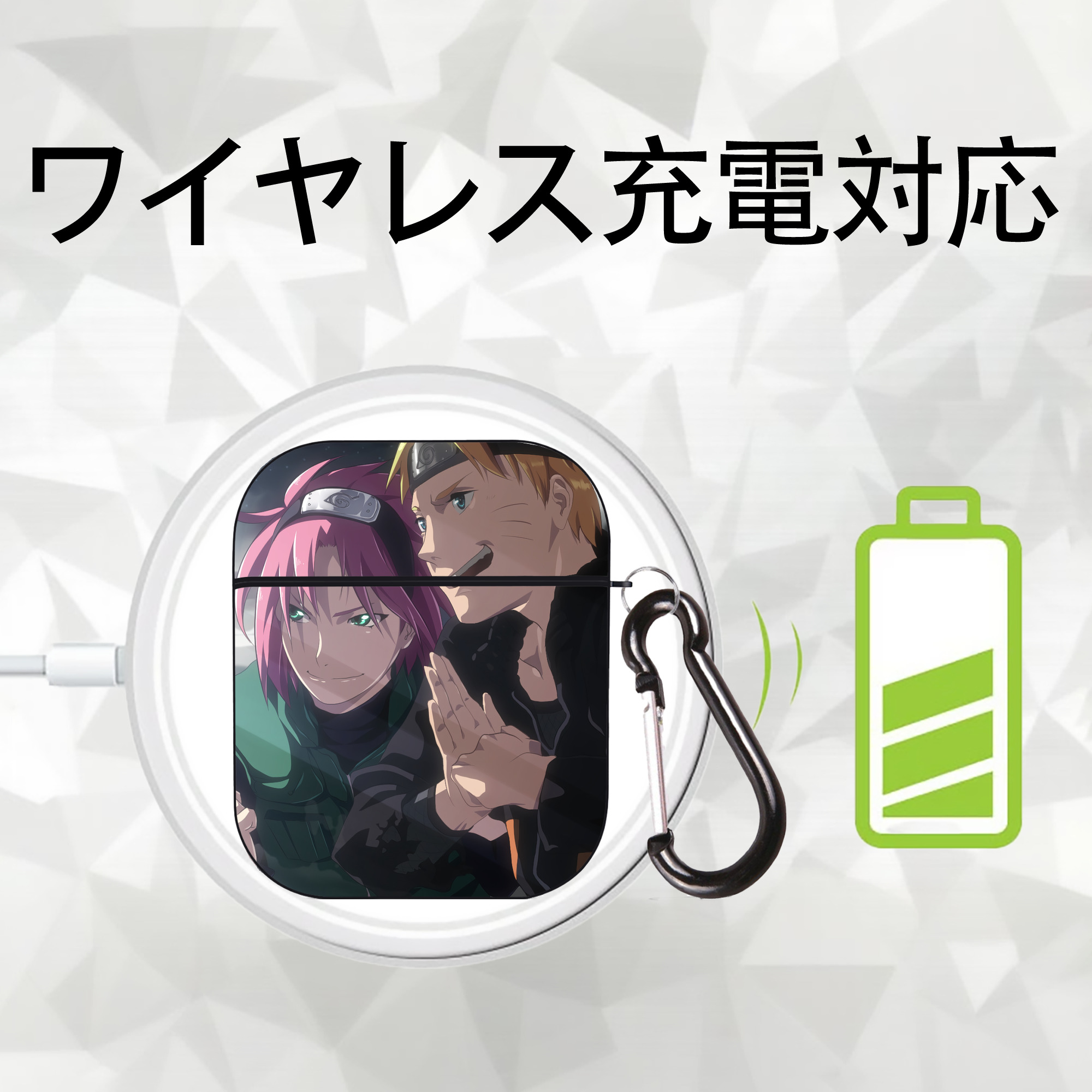NARUTO -ナルト- NARUTO -ナルト- 疾風伝 AirPods 第2世代保護ケース ハードシェル ブラック 耐衝撃・防指紋・カラビナ付き