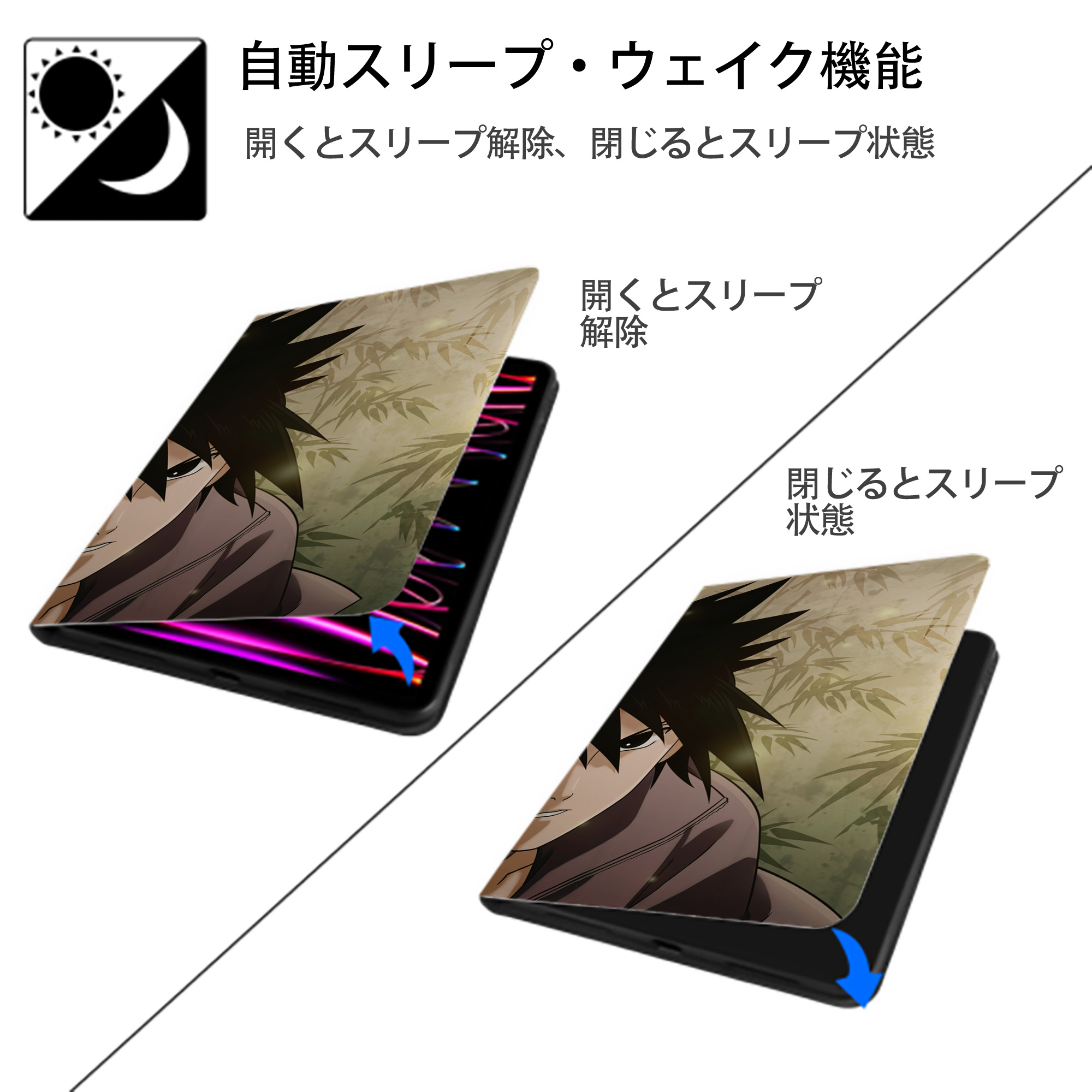 NARUTO -ナルト- NARUTO -ナルト- 疾風伝 IPad ケース ブック型 PUレザー TPU 耐衝撃 軽量 薄型 ペン収納なし 全面保護 IPad 各モデル対応